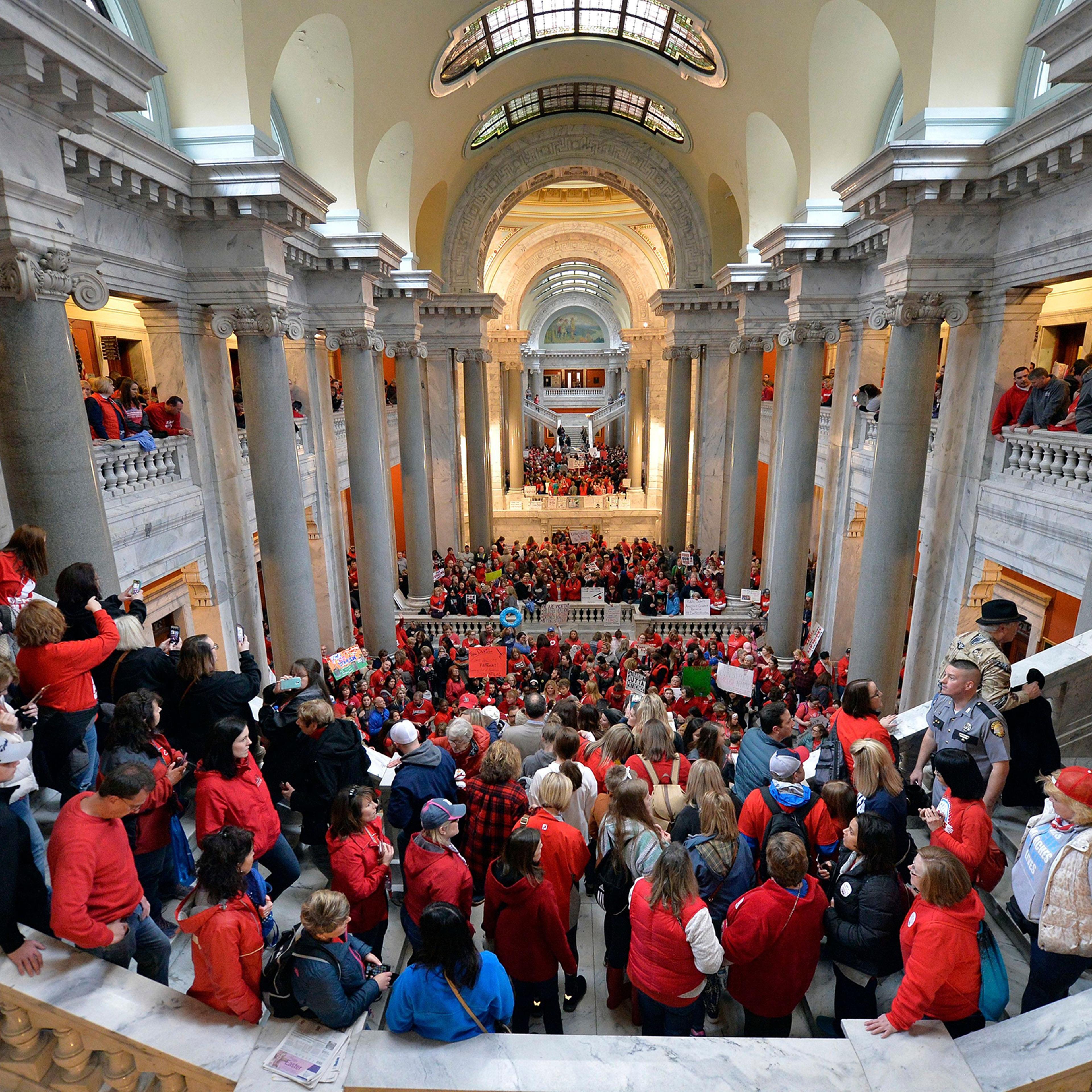 Teachers Strike in Kentucky state Capito for Pension changes and budget cut