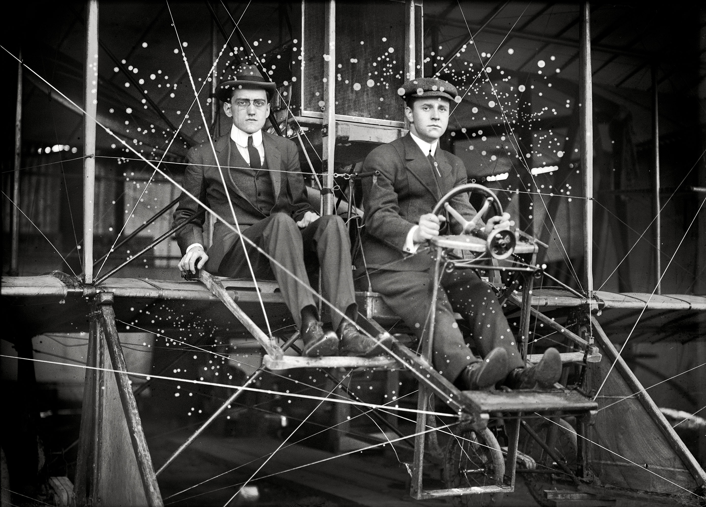 Washington, D.C., circa 1911. "Flights and test of Rex Smith biplane flown by Antony Jannus. The plane with Rufus R. Bermann, wireless operator, and Fred Aubert."

