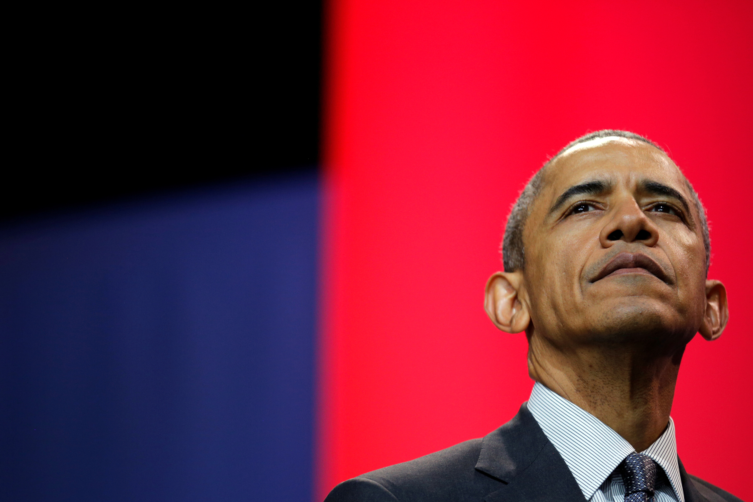 U.S. President Barack Obama attends a comedy show celebrating Military Appreciation Month as well as the 5th anniversary of Joining Forces and the 75th anniversary of the USO at Joint Base Andrews in Clinton, Maryland, U.S. May 5, 2016. REUTERS/Carlos Ba