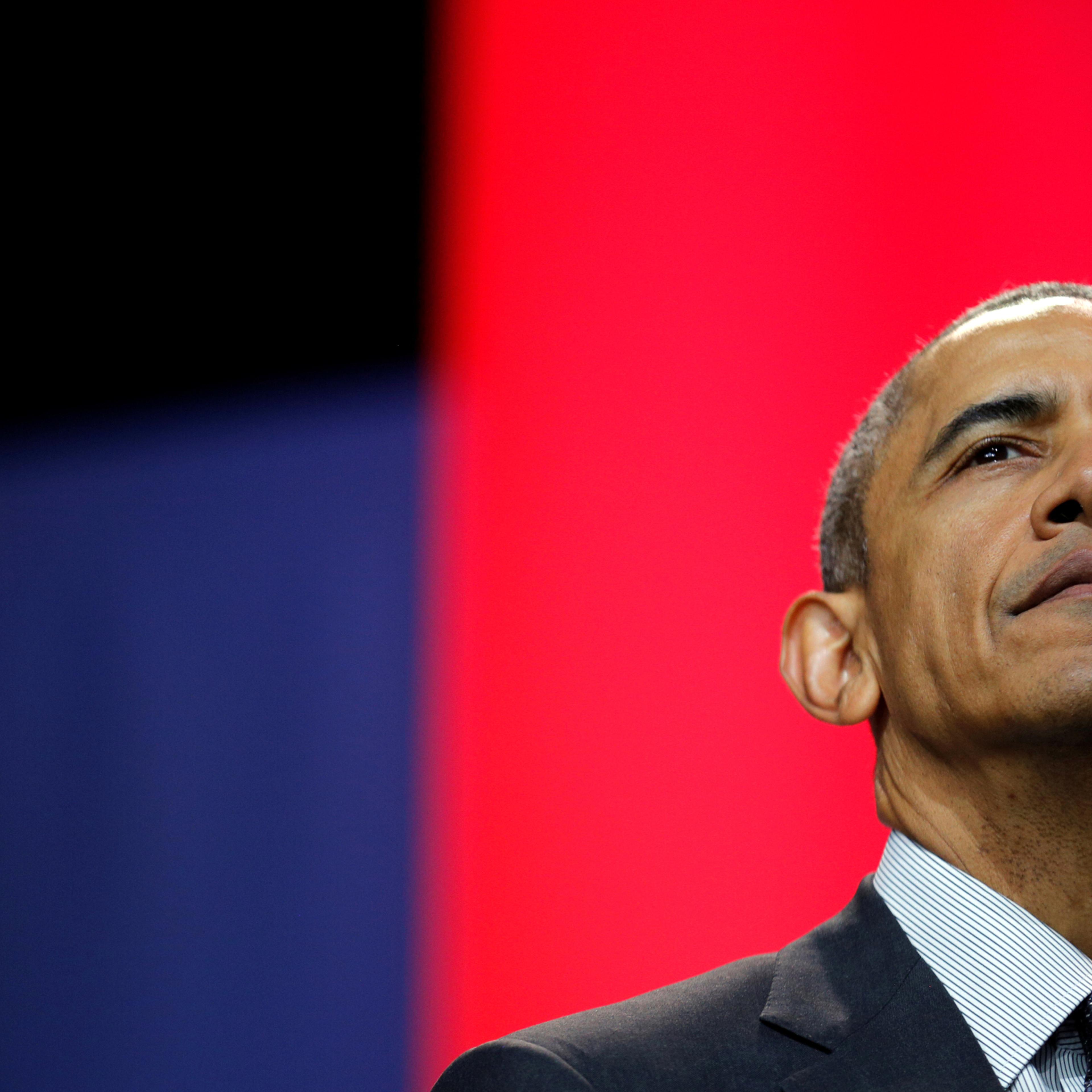 U.S. President Barack Obama attends a comedy show celebrating Military Appreciation Month as well as the 5th anniversary of Joining Forces and the 75th anniversary of the USO at Joint Base Andrews in Clinton, Maryland, U.S. May 5, 2016. REUTERS/Carlos Ba