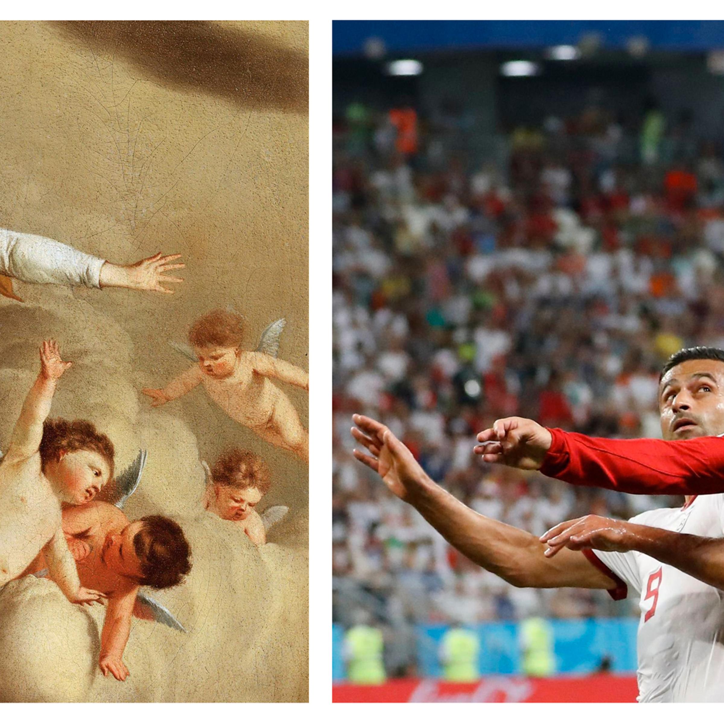 The Assumption of the Blessed Virgin Mary ; Portugal's Cristiano Ronaldo and Iran's Omid Ebrahimi during the Group B match on June 25, 2018.