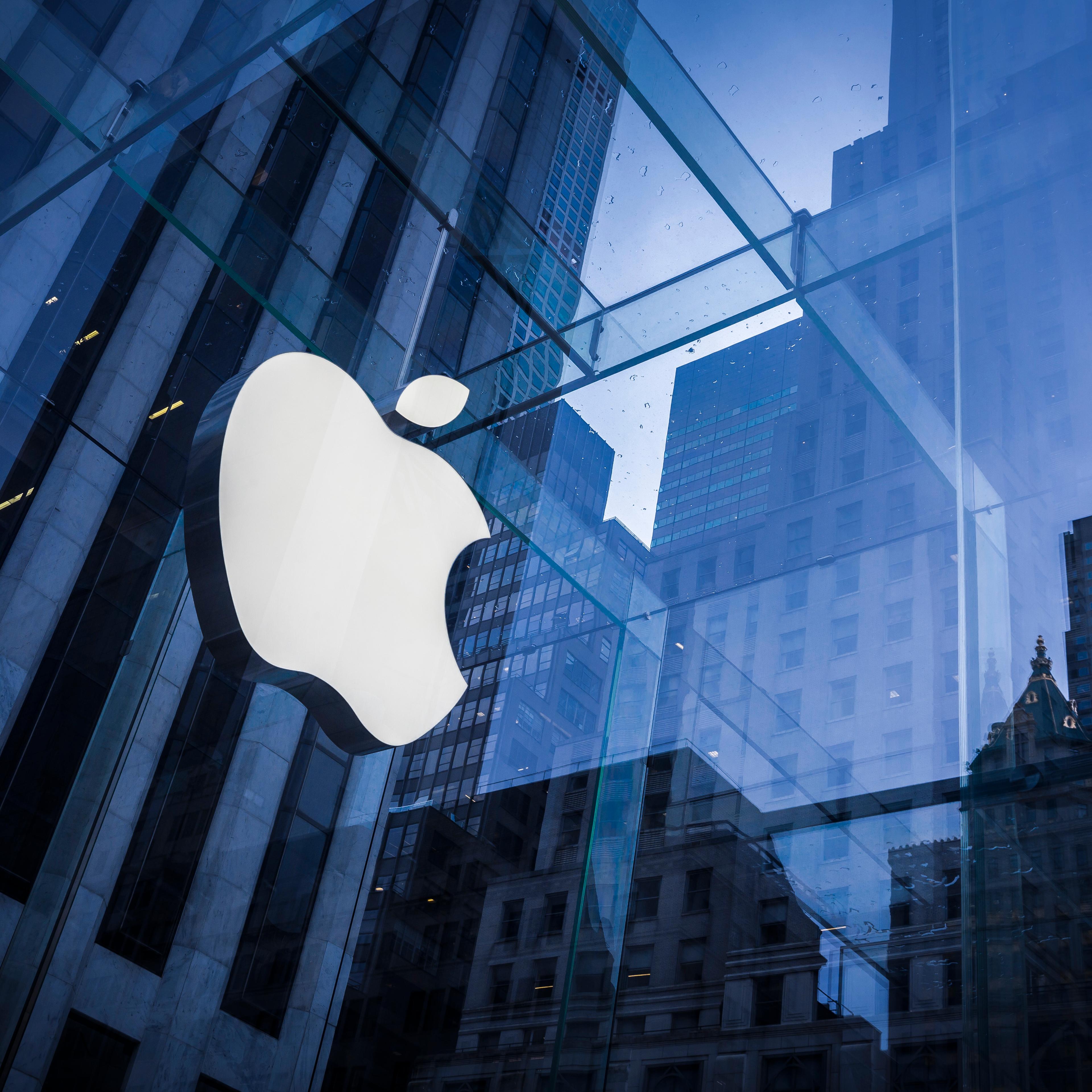 Company logo of Apple on an Apple store in Manhattan on February 25, 2016 in New York.