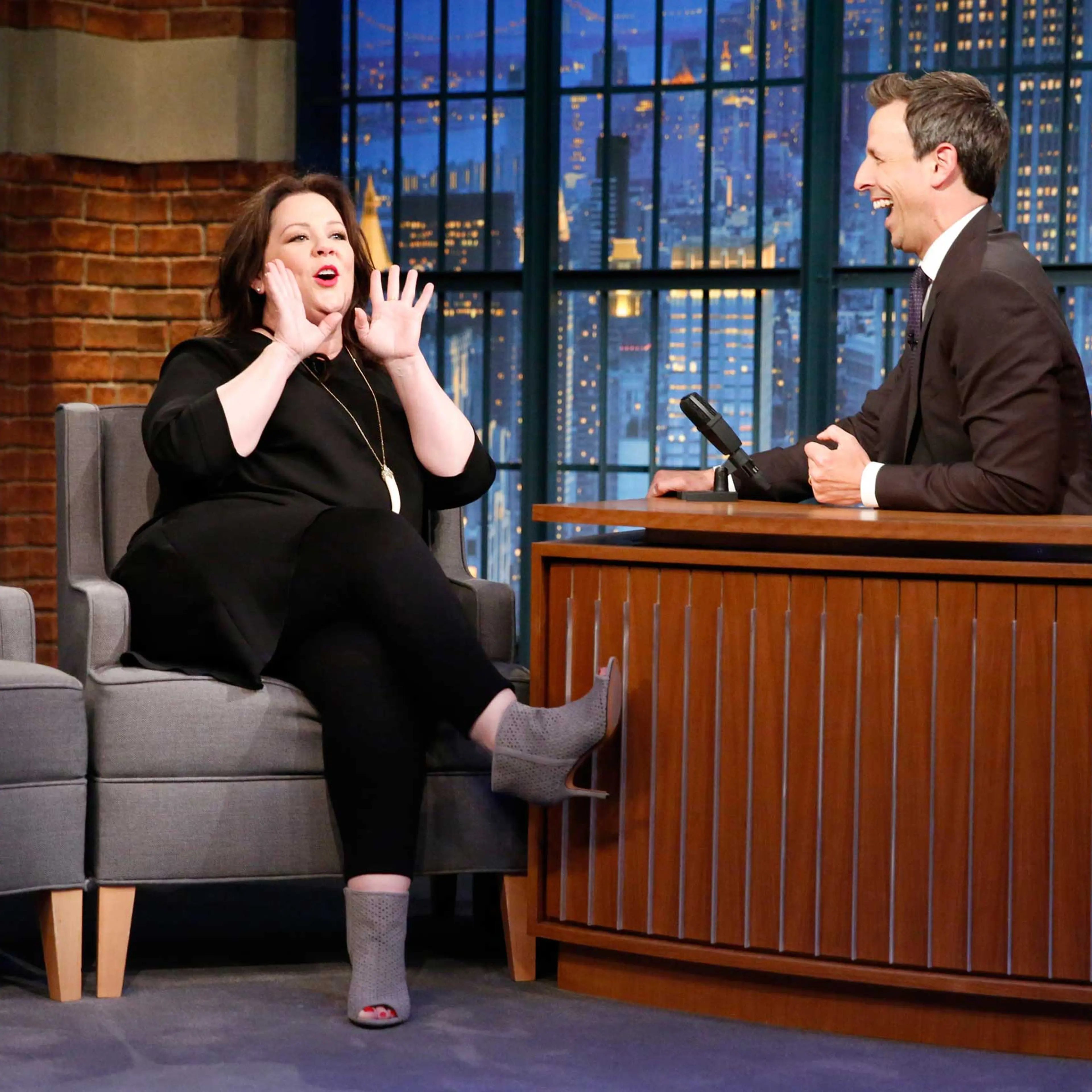 Actress Melissa McCarthy during an interview with host Seth Meyers on June 2, 2015.