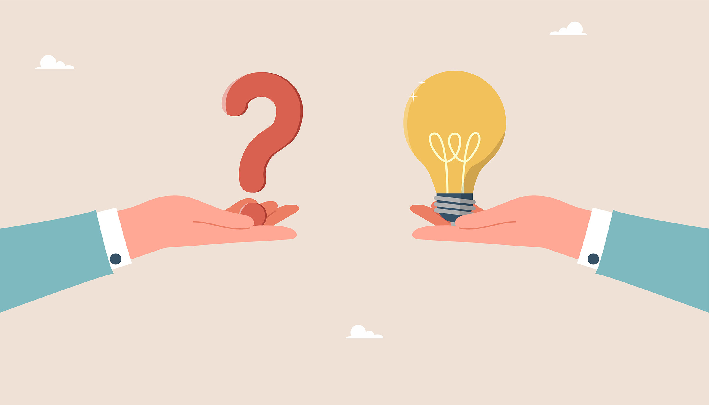Question mark and light bulb in hands