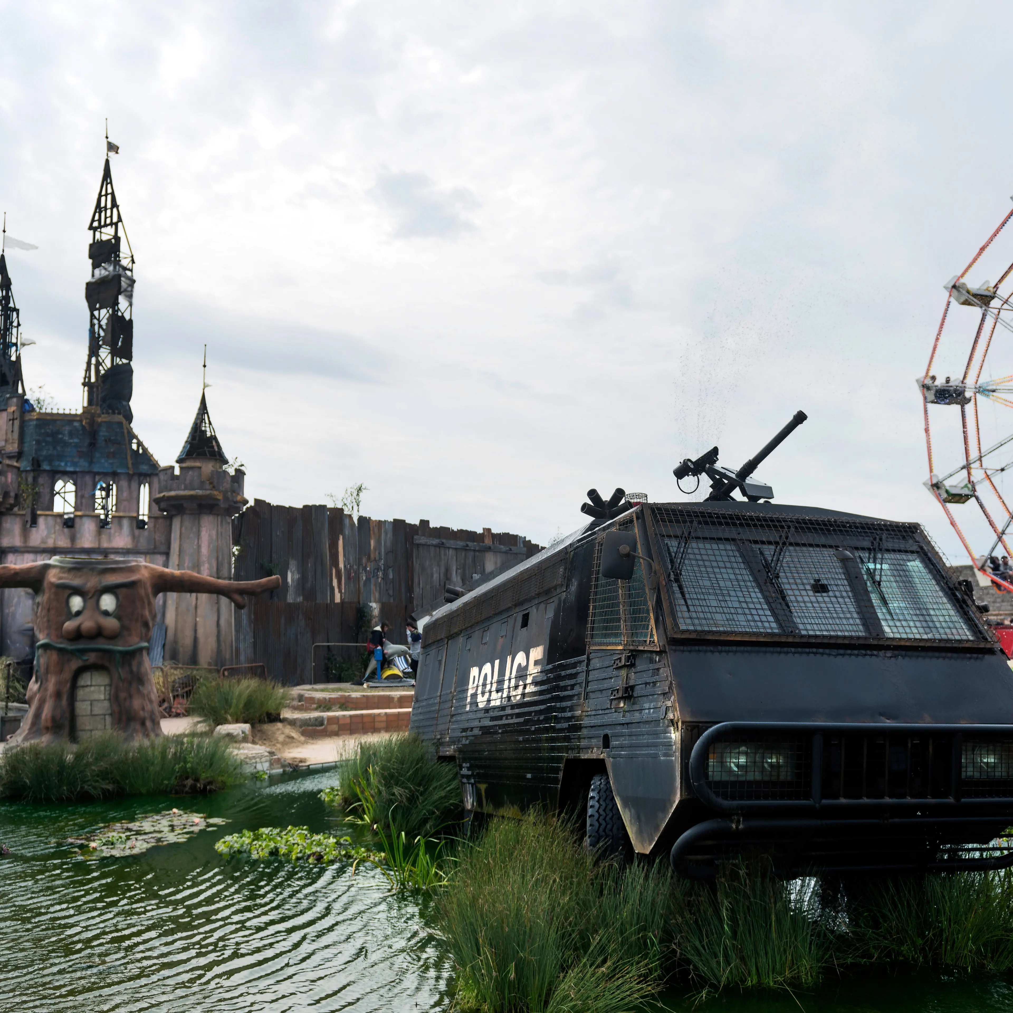at Banksy's Dismaland on September 10, 2015 in Weston-Super-Mare, England.