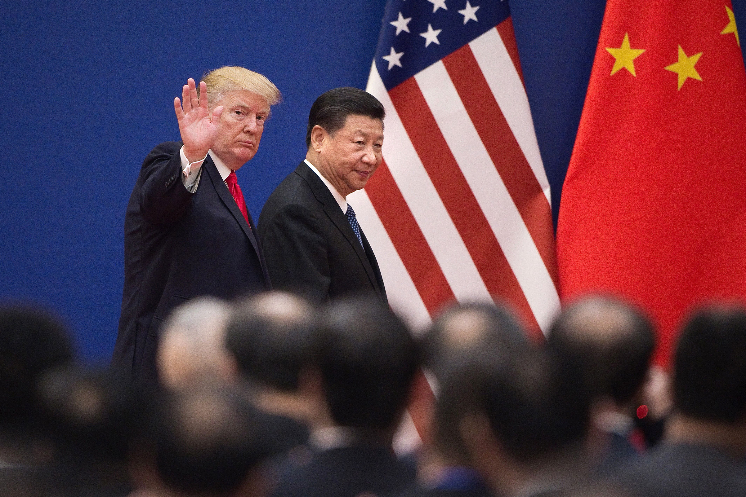 President Donald Trump and China's President Xi Jinping at the Great Hall of the People in Beijing on Nov. 9, 2017.