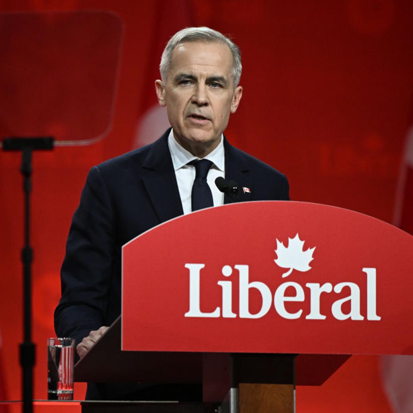 Mark Carney, newly elected as the leader of the Liberal Party of Canada, delivers his victory address following the official announcement of the 2025 Liberal Leadership race results at Rogers Centre, in Ottawa, Ontario, Canada, on March 9, 2025.