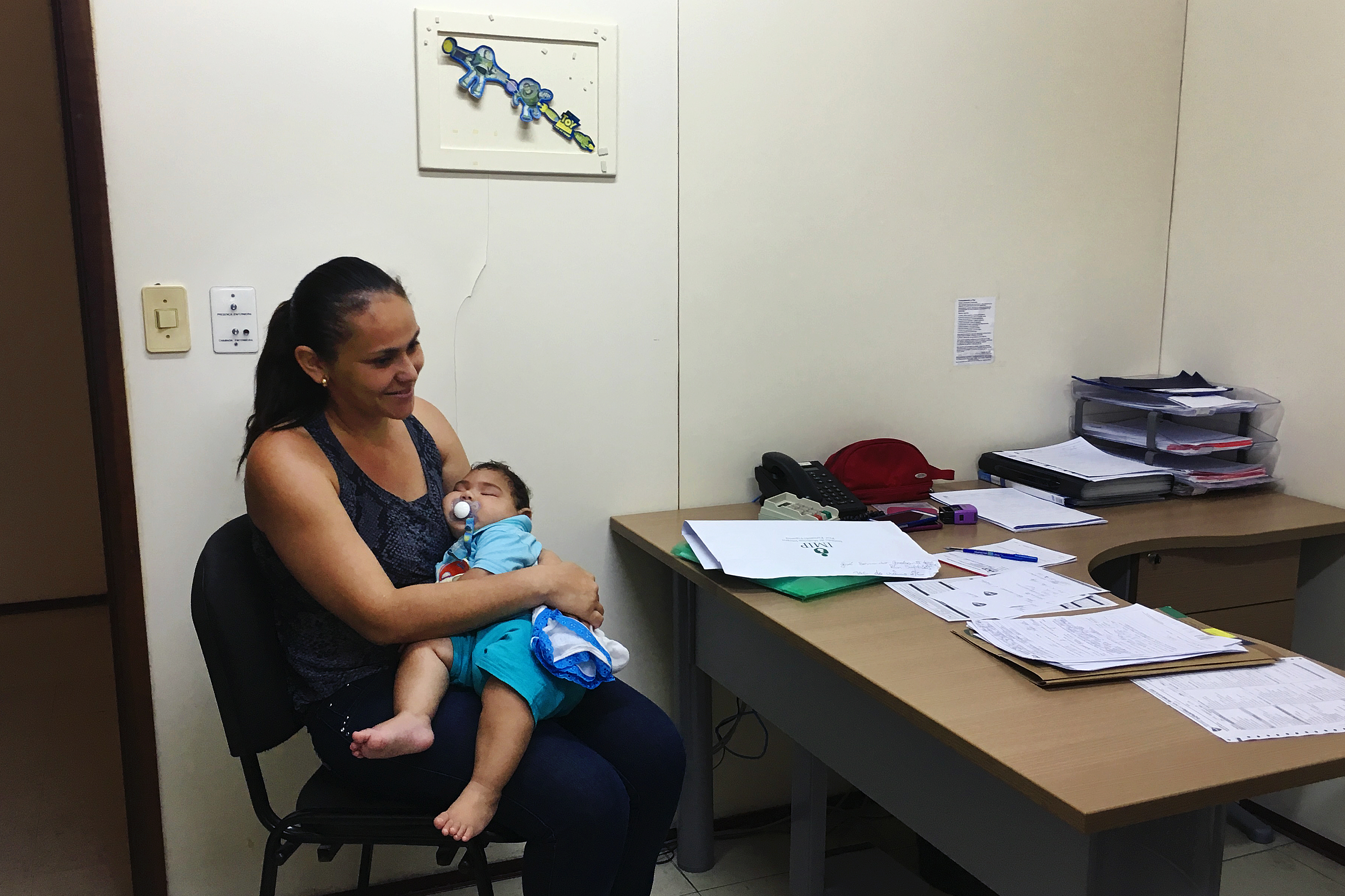 Adriana Cordeiro da Silva, 29, and her seven-month-year-old son Jose Bernardo, who was born with microcephaly, at the Associacao de Assistencia a Crianca Deficiente rehabilitation center in Recife, Brazil.