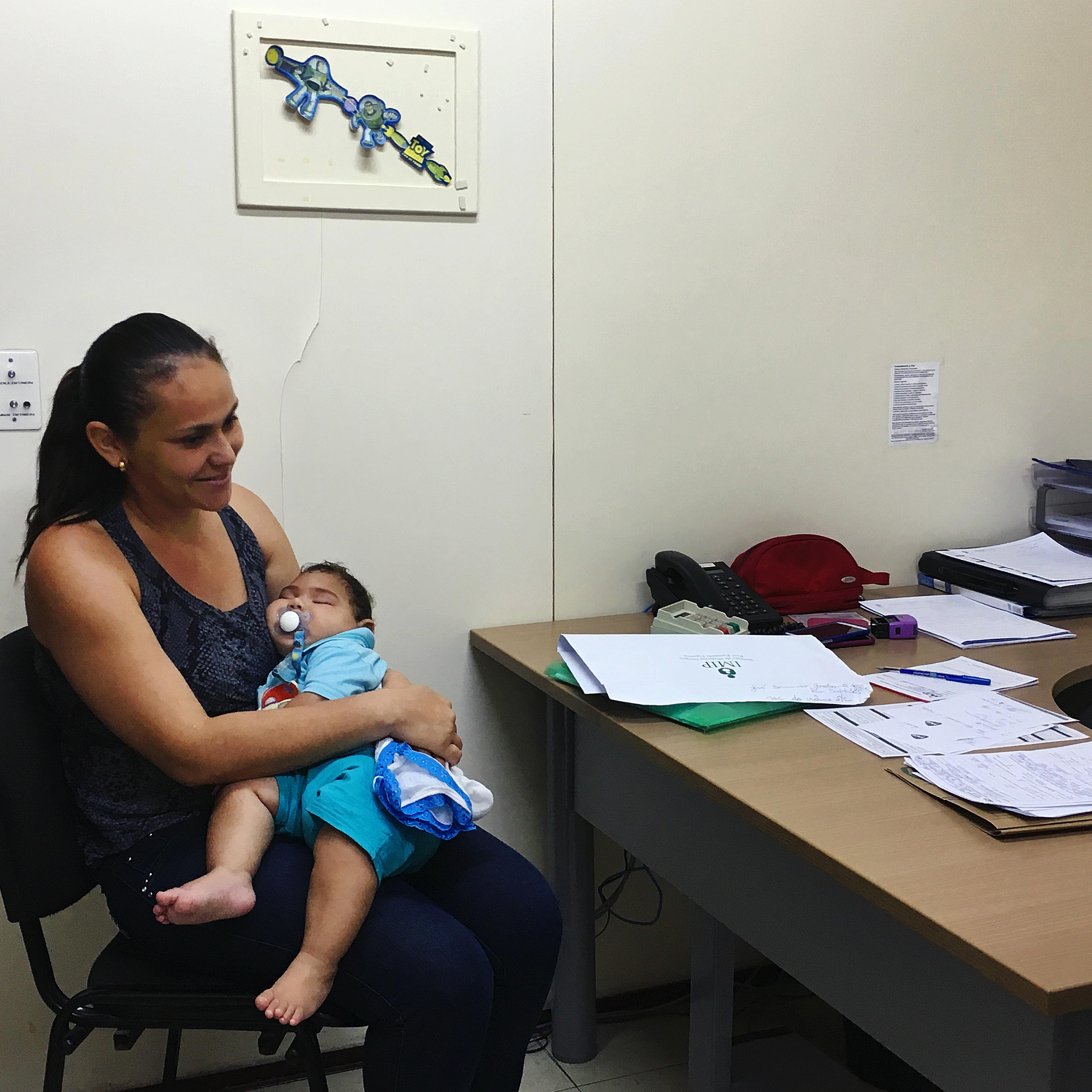 Adriana Cordeiro da Silva, 29, and her seven-month-year-old son Jose Bernardo, who was born with microcephaly, at the Associacao de Assistencia a Crianca Deficiente rehabilitation center in Recife, Brazil.