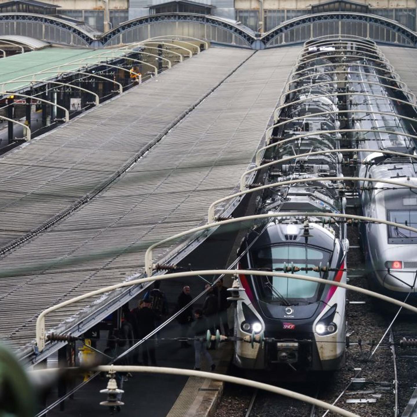 A SNCF (France's national state-owned railway company) high speed TGV train is pictured at the Gare de l'Est railway station in Paris