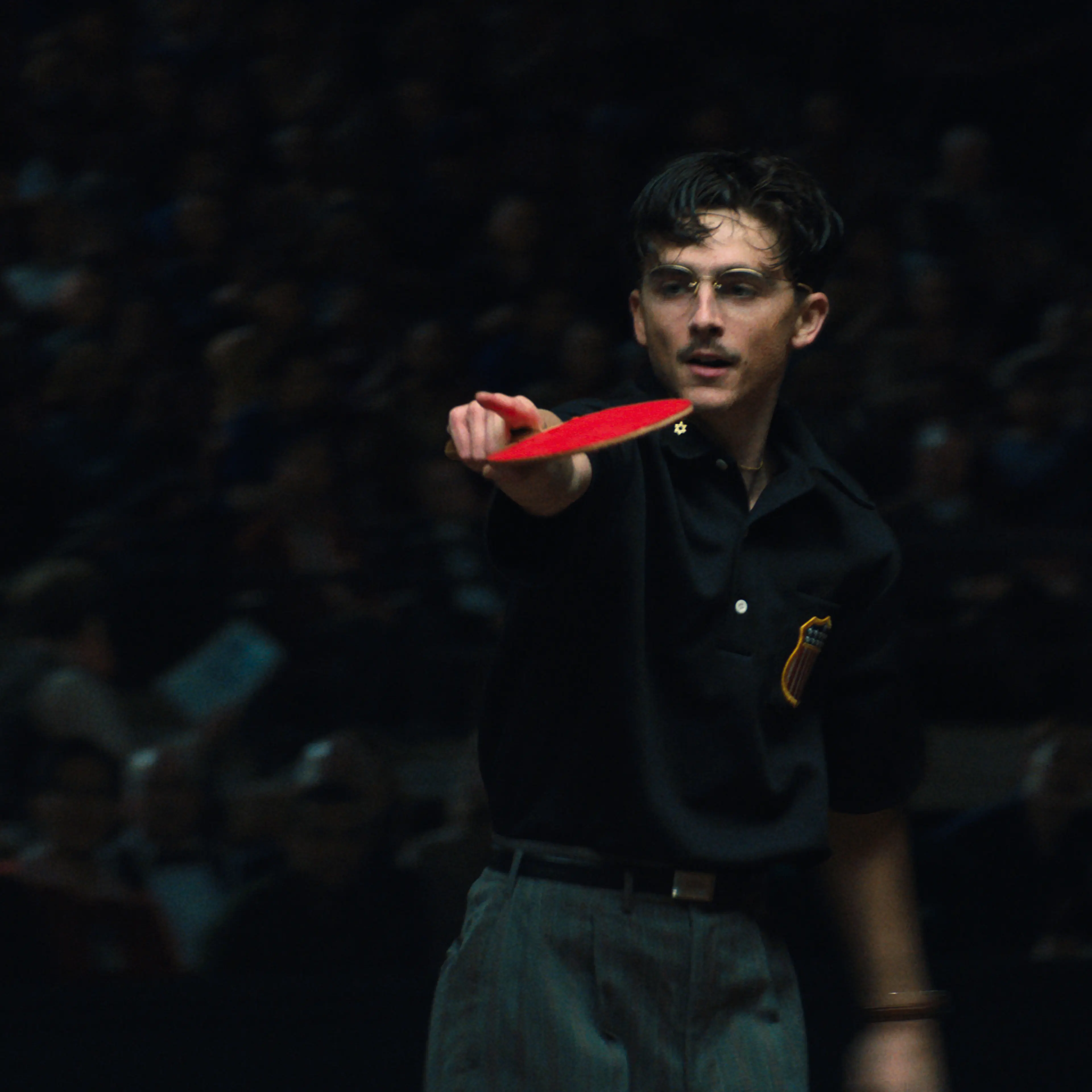 Timothee Chalamet as a competitive table tennis player in the movie Marty Supreme