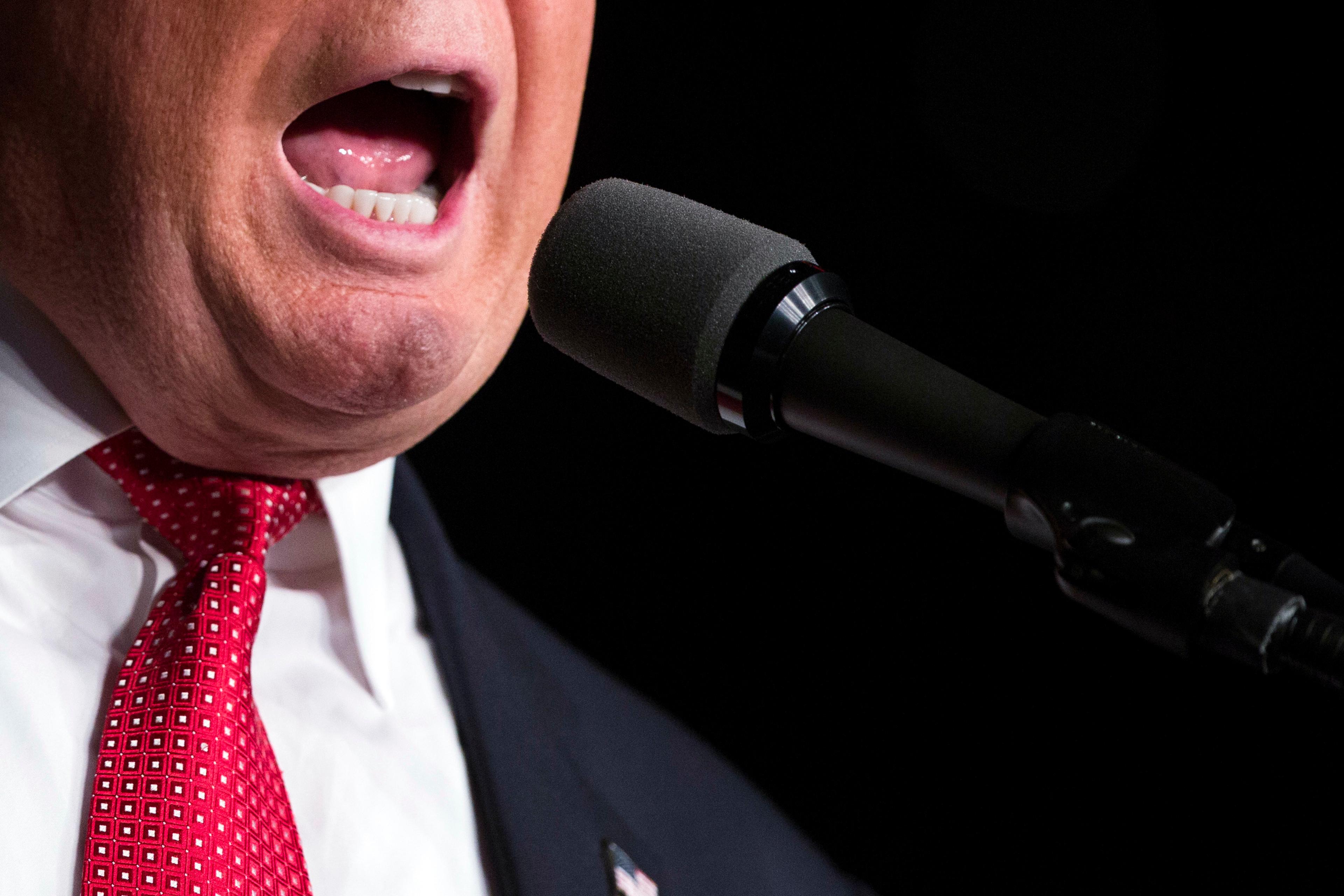 Republican presidential candidate Donald Trump speaks during a campaign rally at Germain Arena, Sept. 19, 2016, in Ft. Myers, Fla.