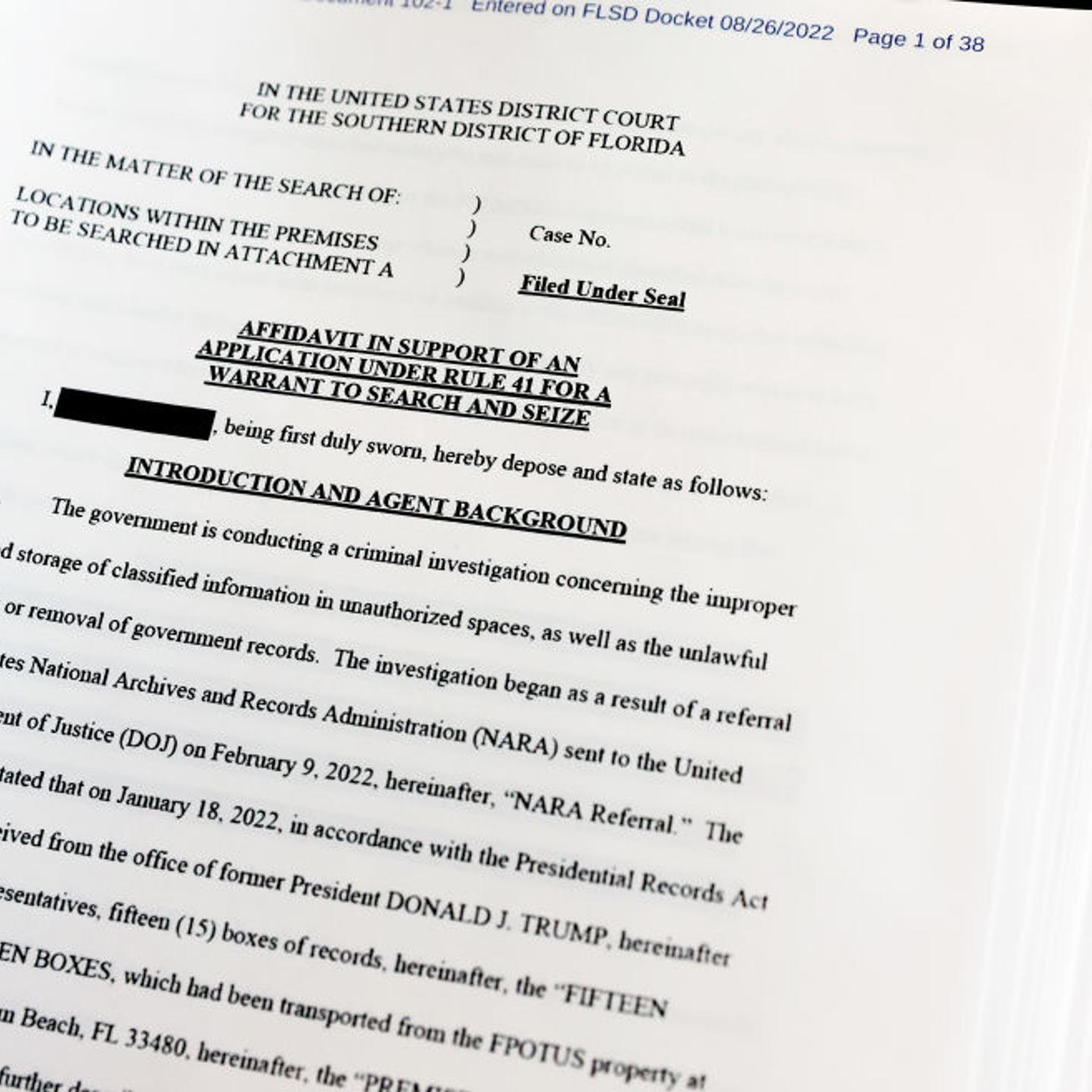 Redacted Affadavit Justifying FBI Search Of Trump's Mar-a-Lago Estate Released