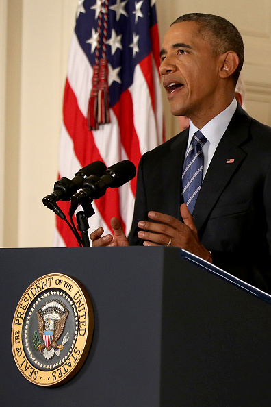 President Barack Obama conducts a press conference in the East Room of the White House in response to the Iran Nuclear Deal, in Washington on July 14, 2015.