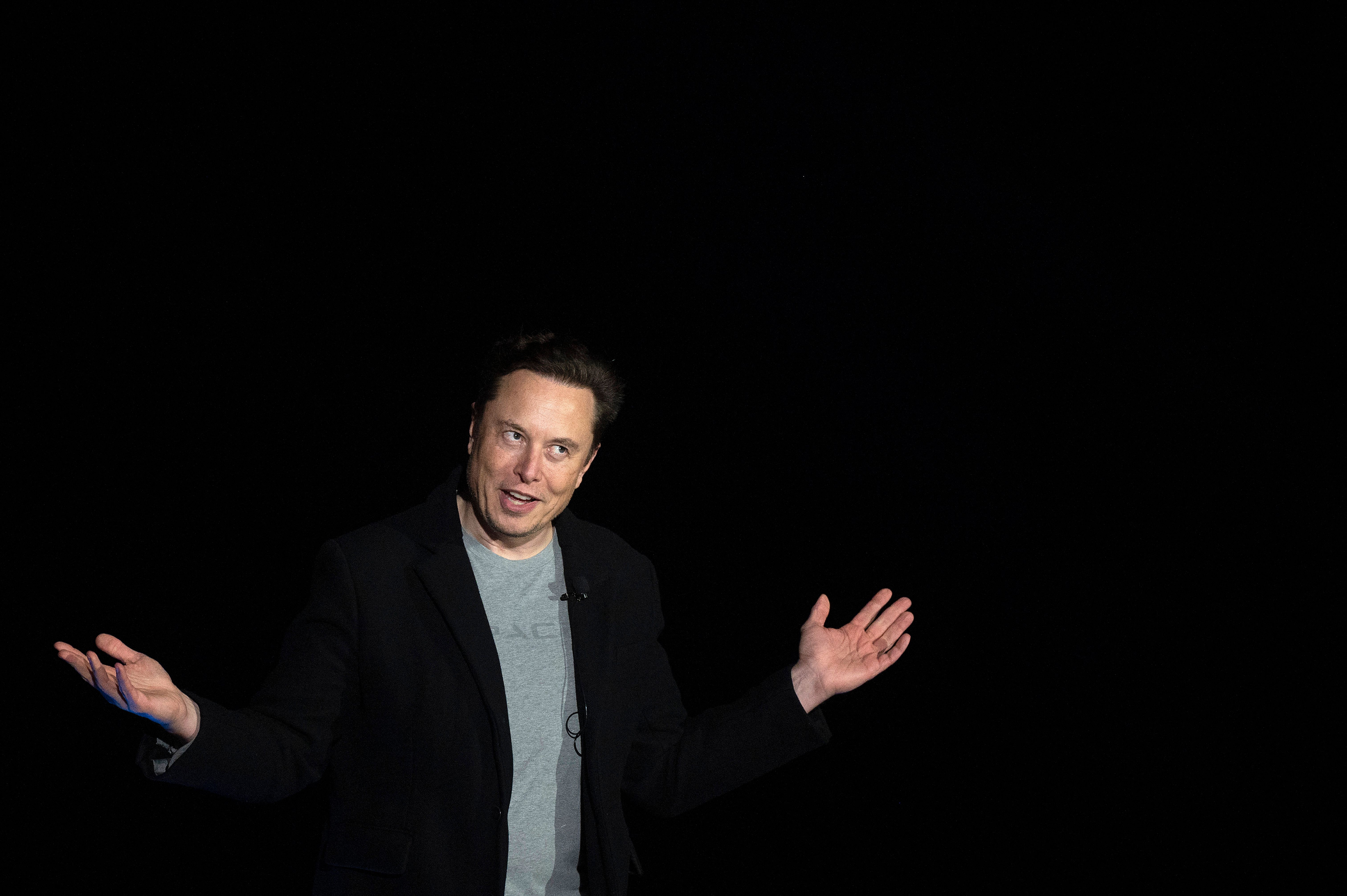 Elon Musk at a SpaceX press conference in South Texas on Feb. 10, 2022.