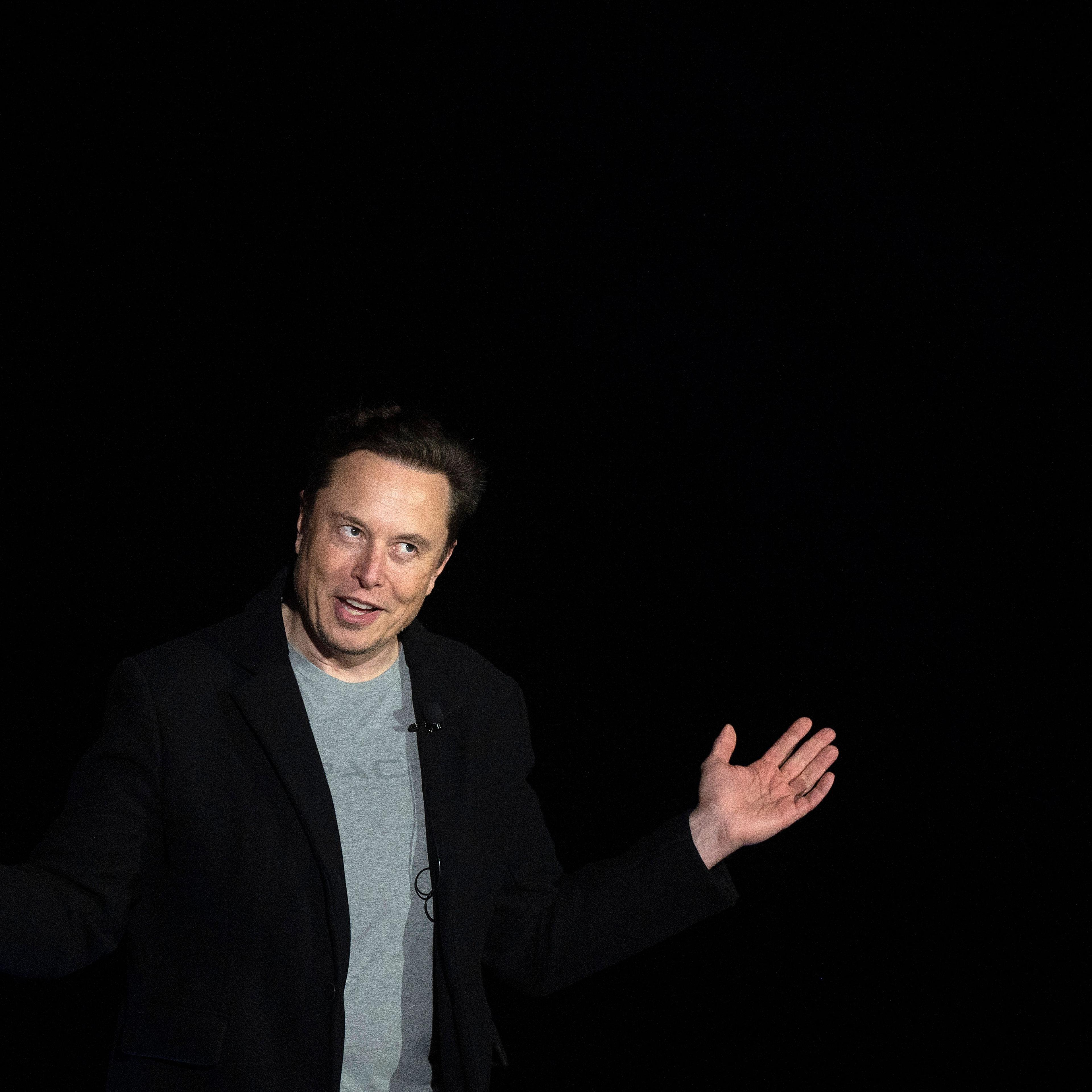 Elon Musk at a SpaceX press conference in South Texas on Feb. 10, 2022.
