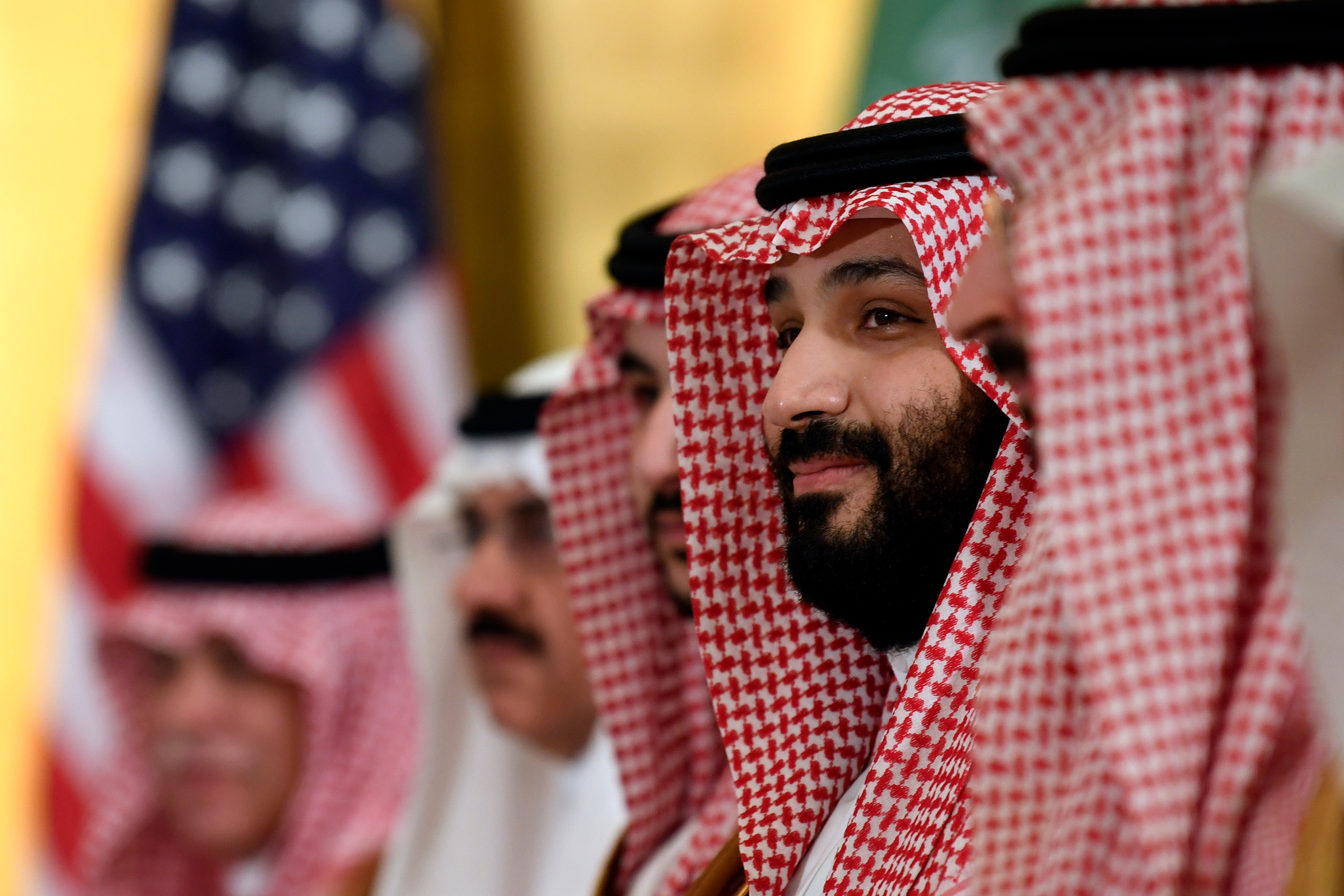 In this June 29, 2019 photo, Saudi Arabia's Crown Prince Mohammed bin Salman listens during his meeting with President Donald Trump on the sidelines of the G-20 summit in Osaka, Japan