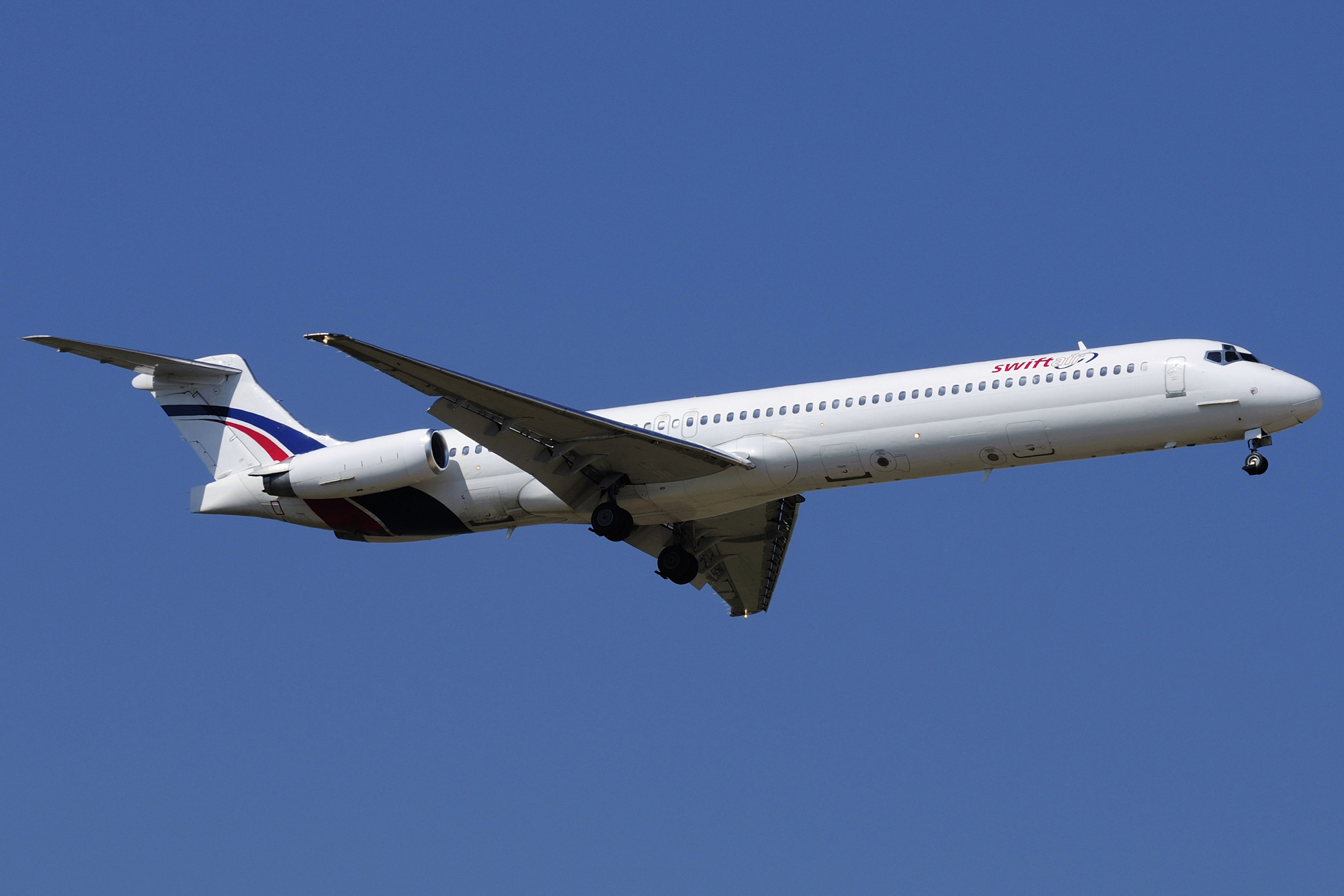 A Swiftair MD-83 airplane is seen in this undated photo.