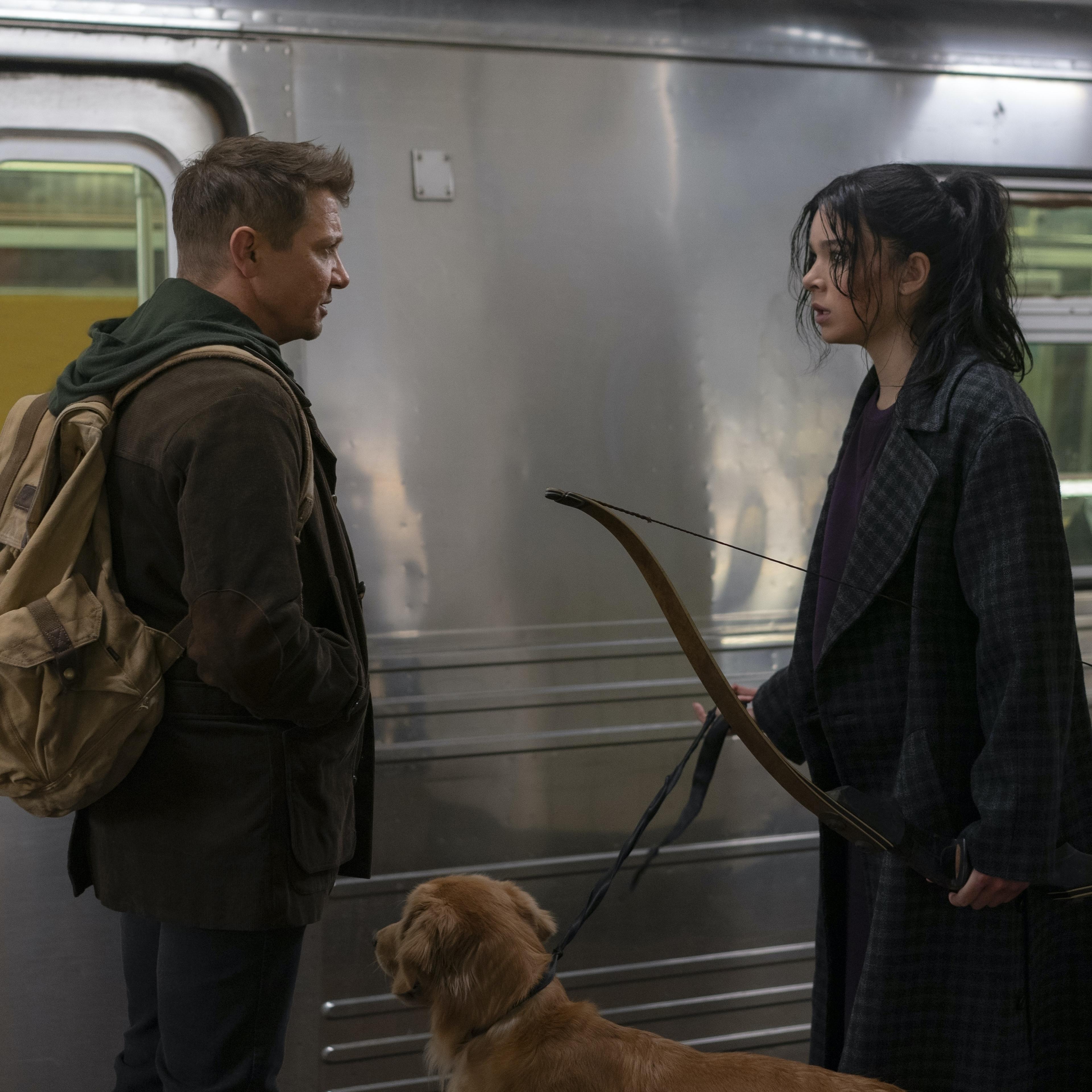 Jeremy Renner and Hailee Steinfeld in <i>Hawkeye</i>