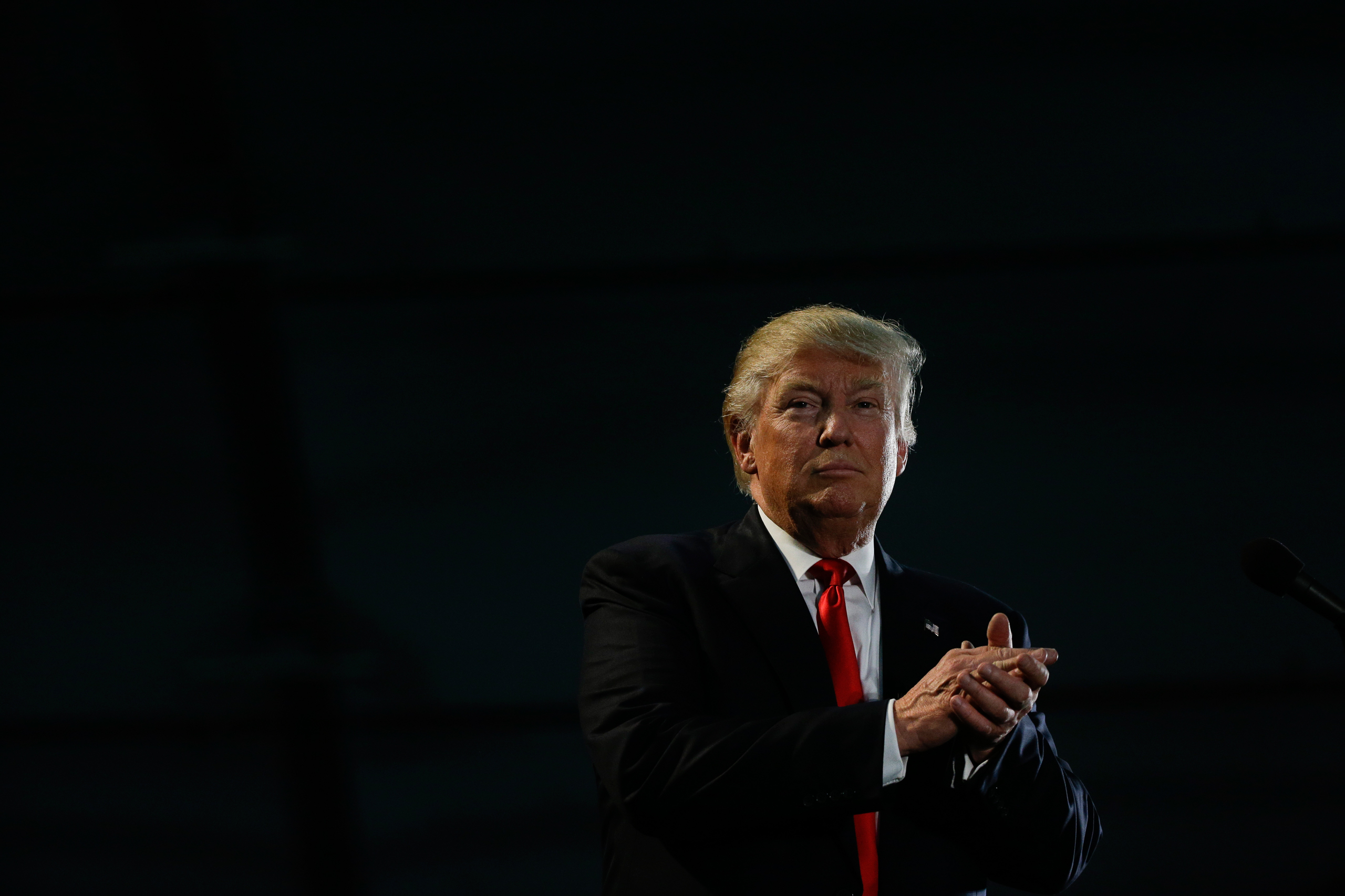 Republican presidential candidate Donald Trump applauds during a rally, Thursday, June 2, 2016, in San Jose, Calif. (AP Photo/Jae C. Hong)