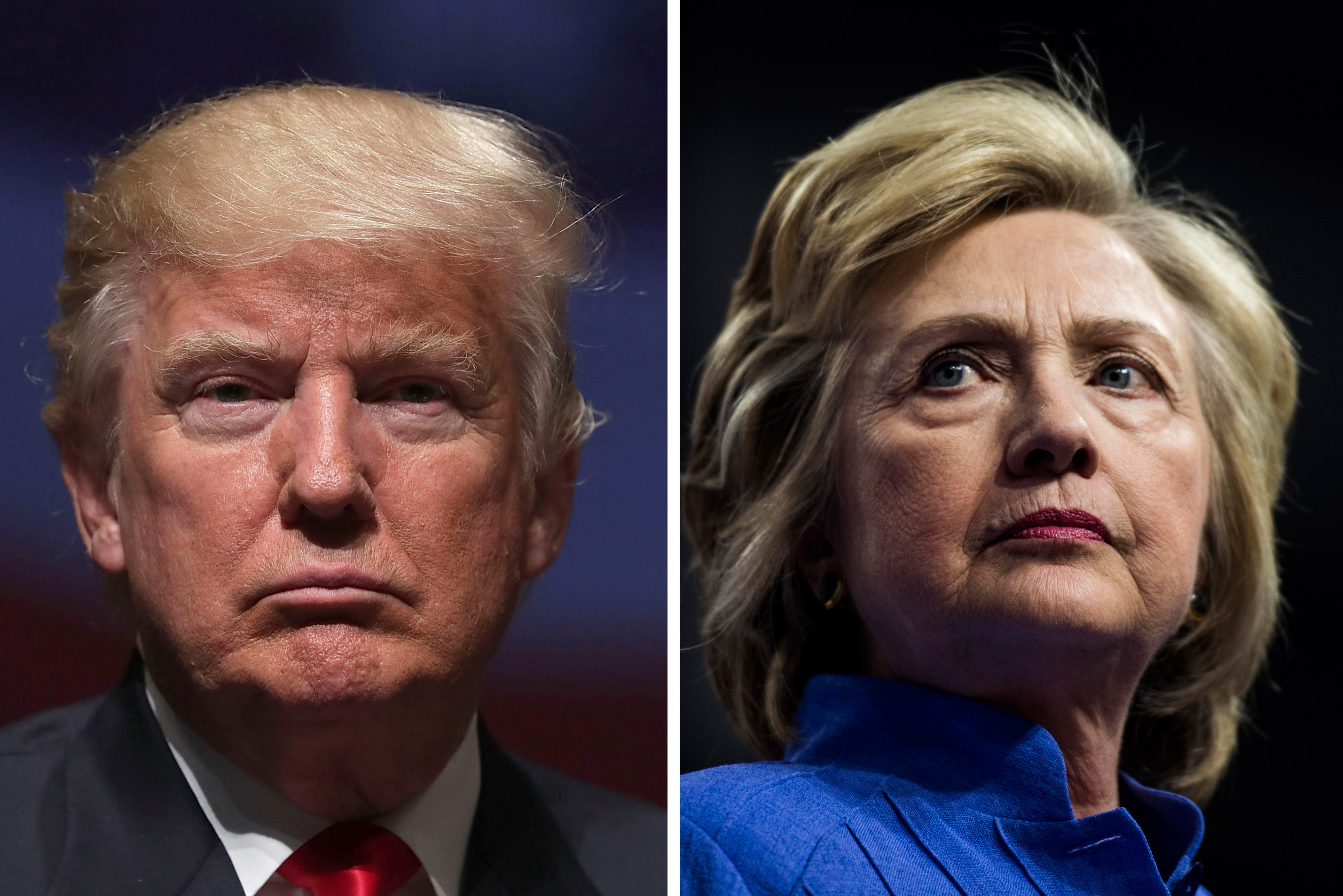 From left: Donald Trump during a campaign event, Sept. 6, 2016 in Virginia Beach, Virginia; Hillary Clinton at a campaign rally in Scranton, Penn. on Aug. 15, 2016.