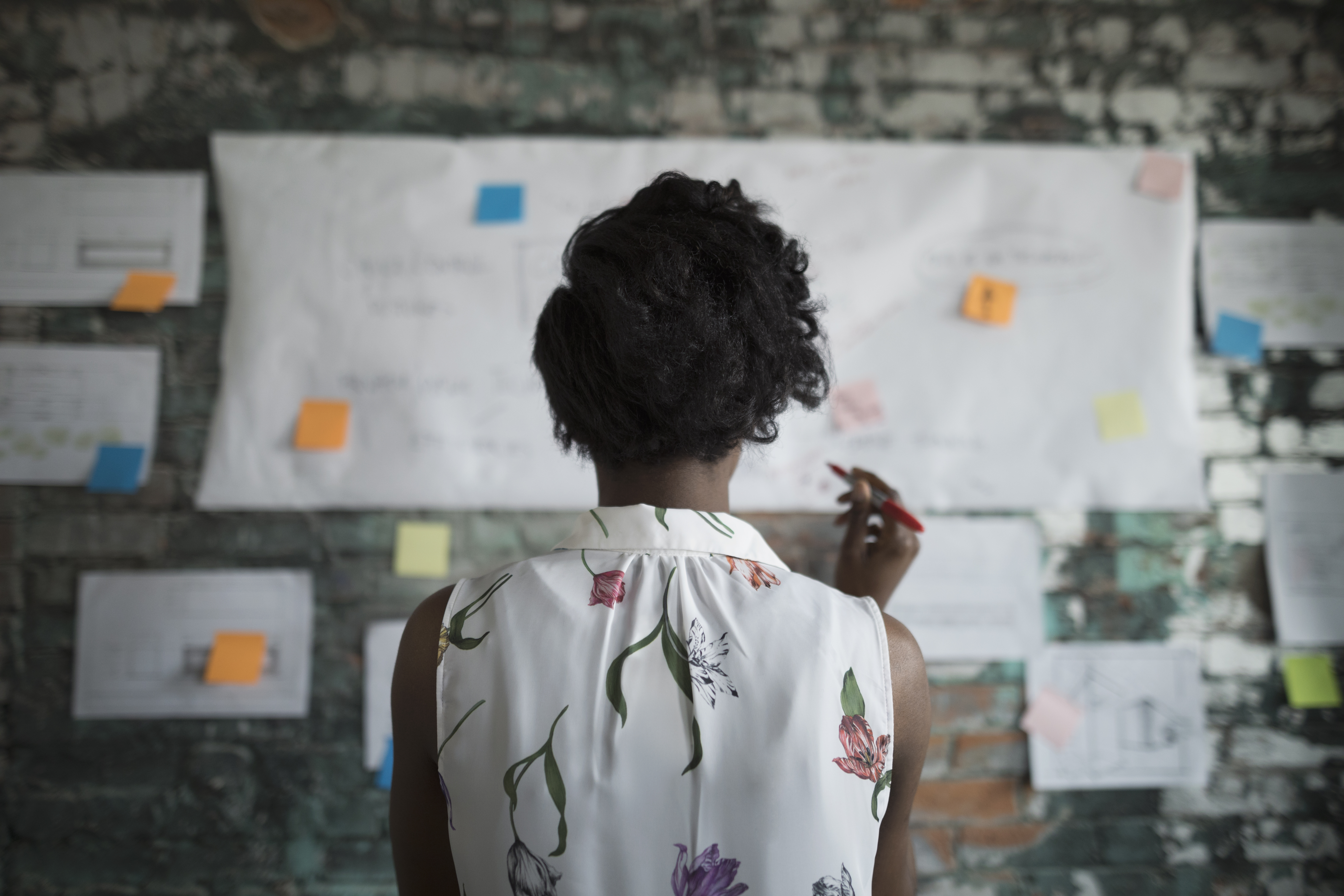 Creative businesswoman brainstorming