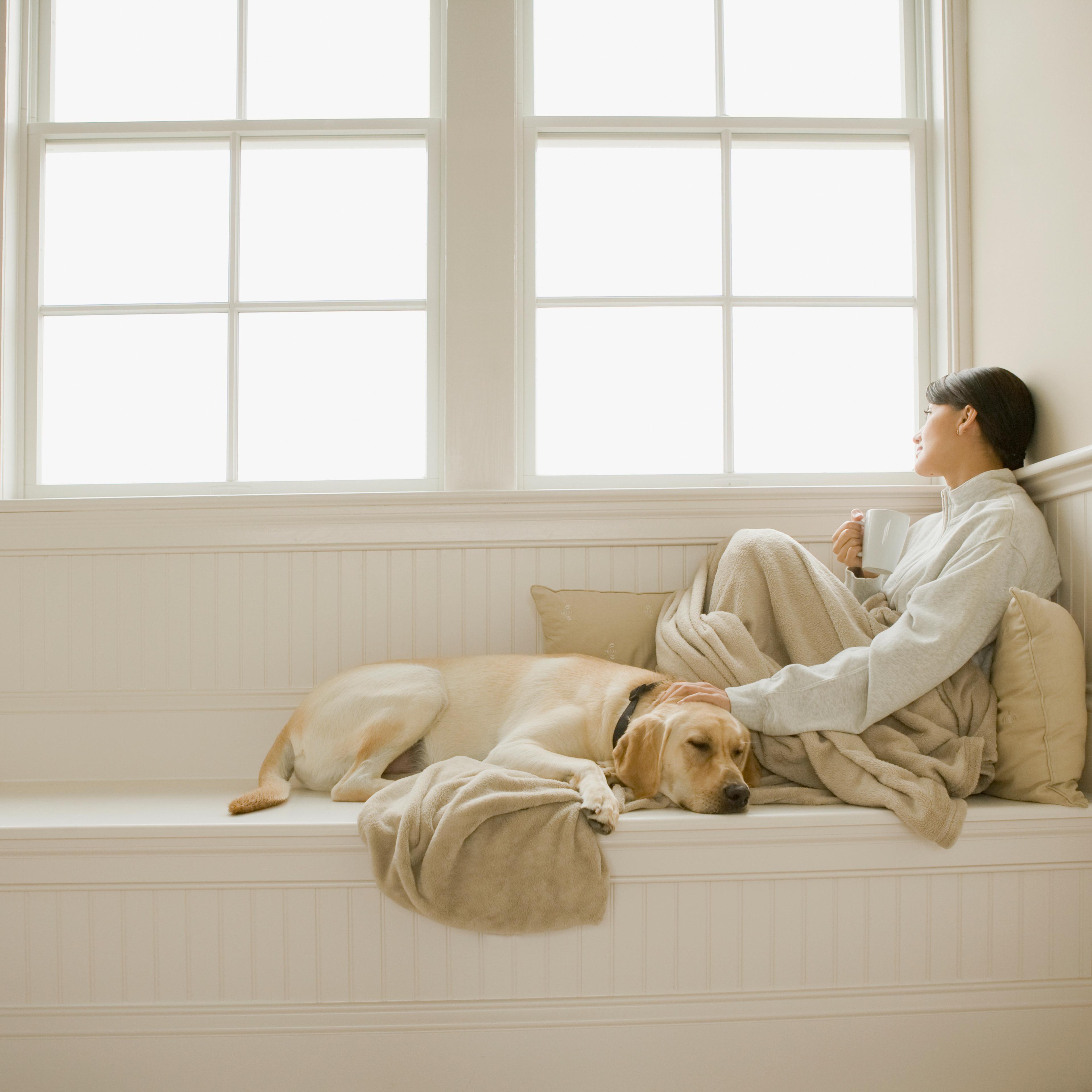 Woman petting dog