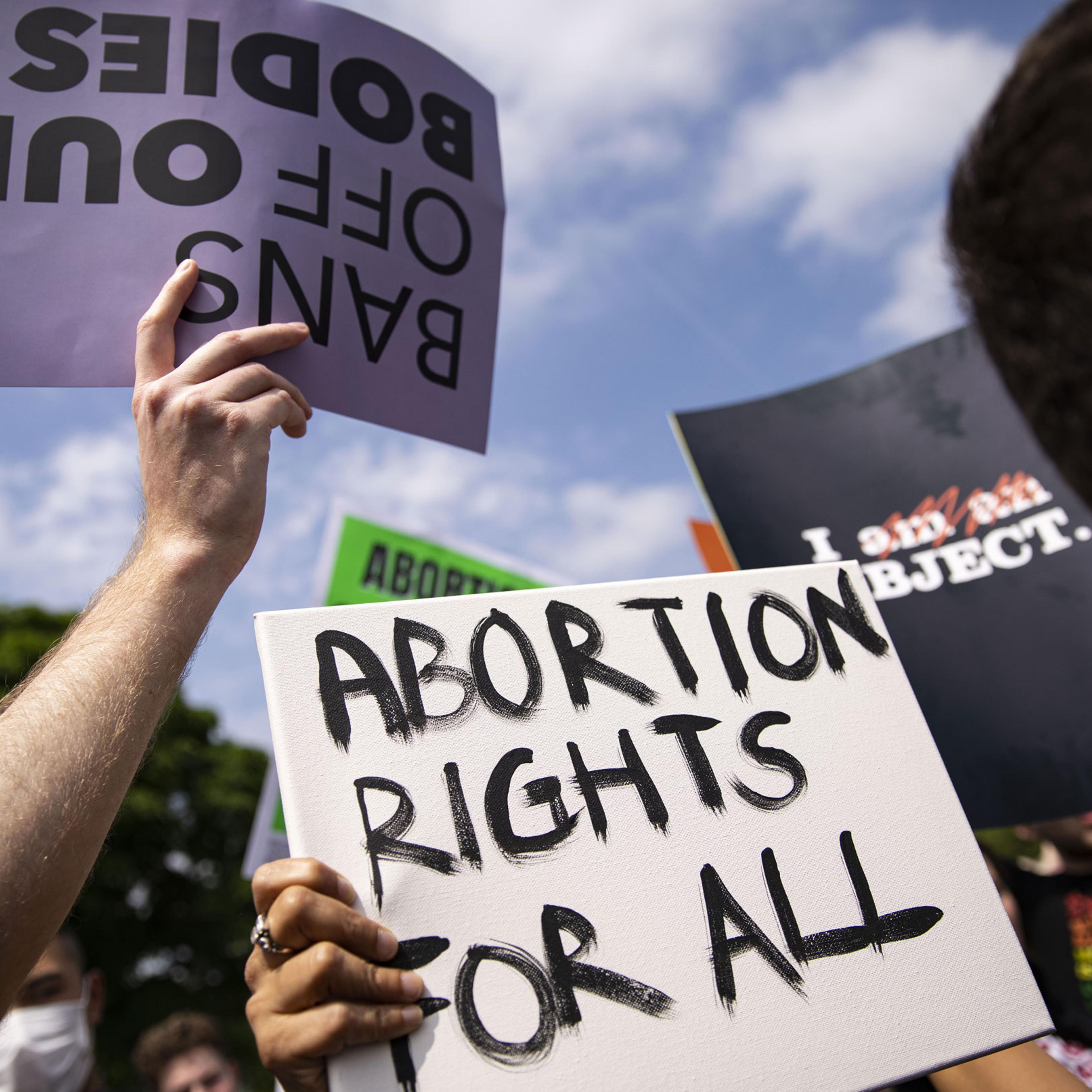 Abortion rights demonstrators during a protest outside the U.S. Supreme Court