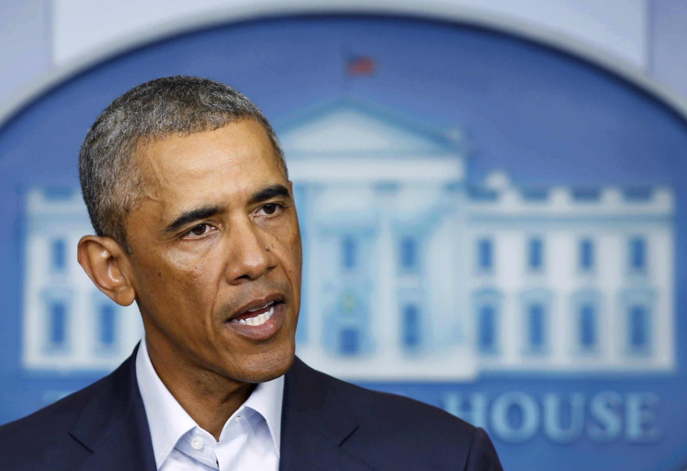 U.S. President Obama speaks about developments in Iraq and civil unrest in Missouri, from the White House in Washington