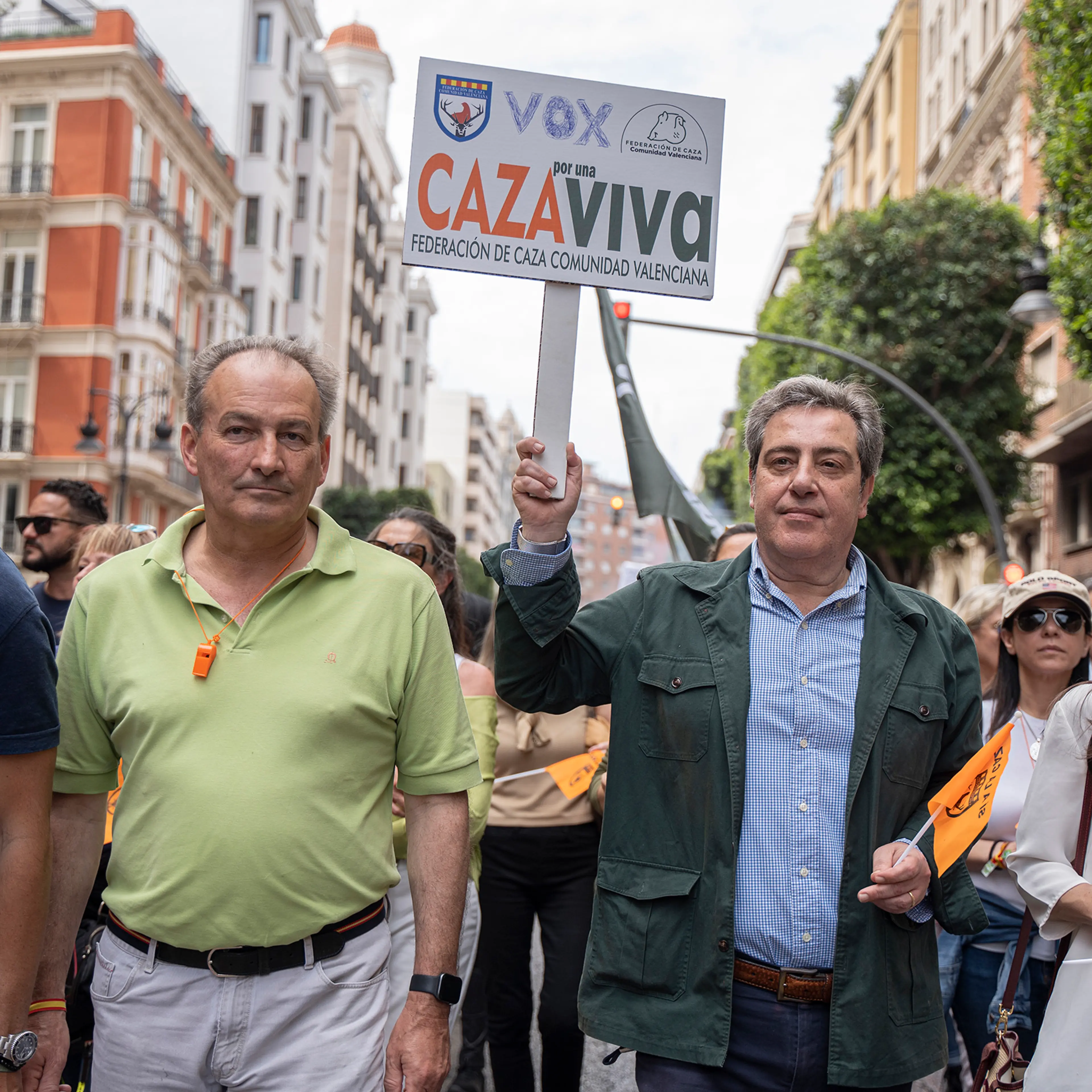 The deputy spokesman of Vox, José María Llanos (second from right), in Valencia, Spain, on May 6, 2023.