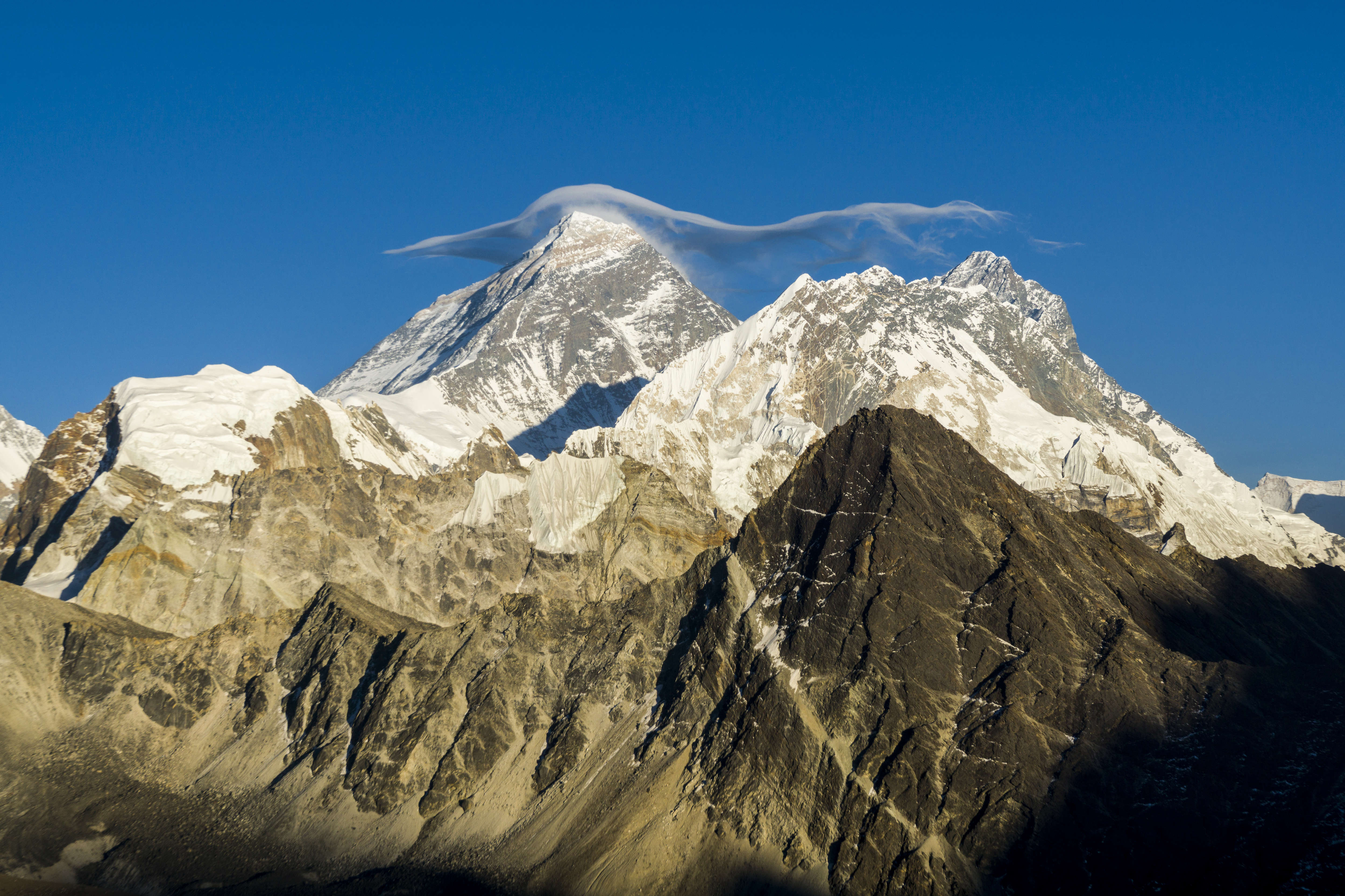 The mountain Mt. Everest (8848m) with a white cloud on top,