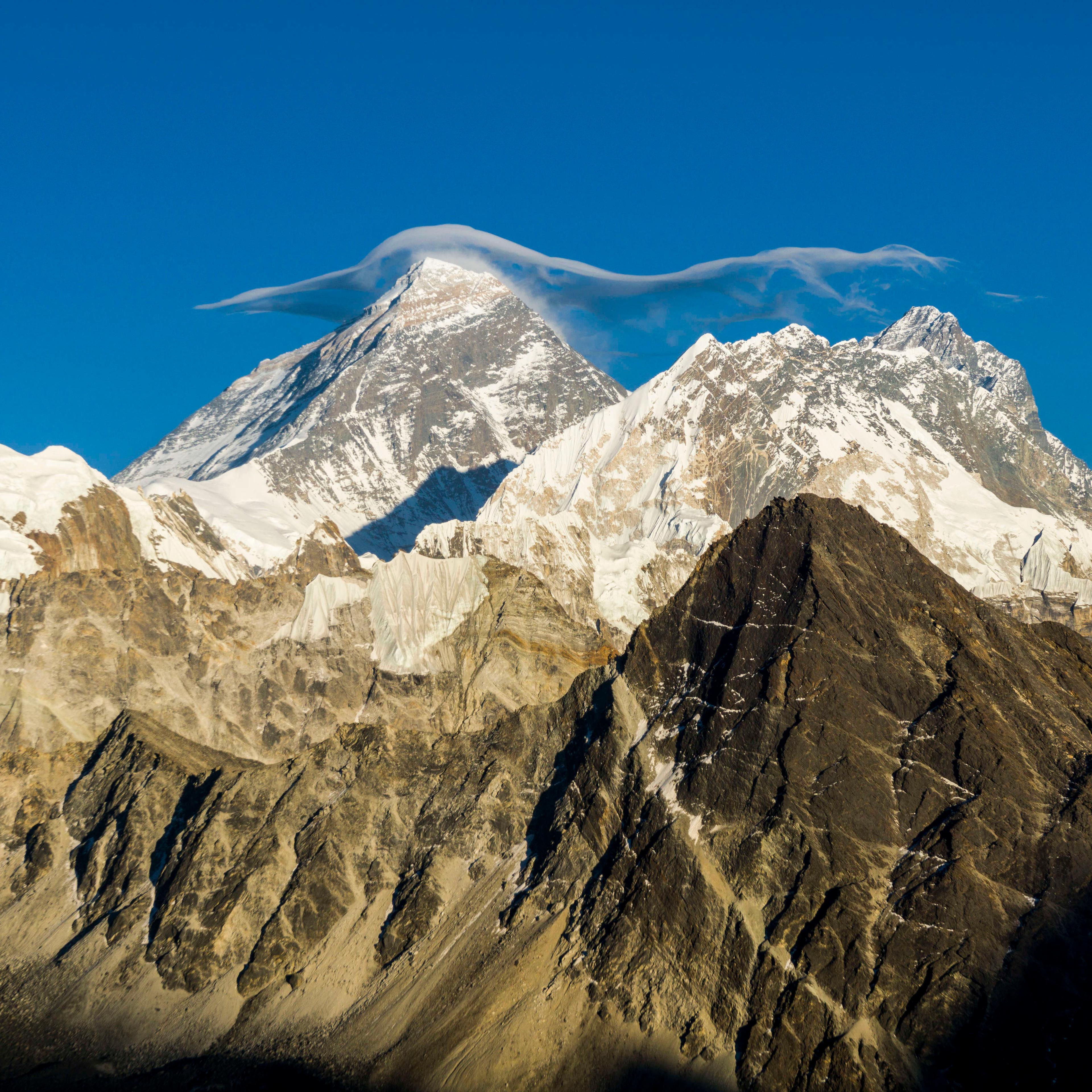 The mountain Mt. Everest (8848m) with a white cloud on top,