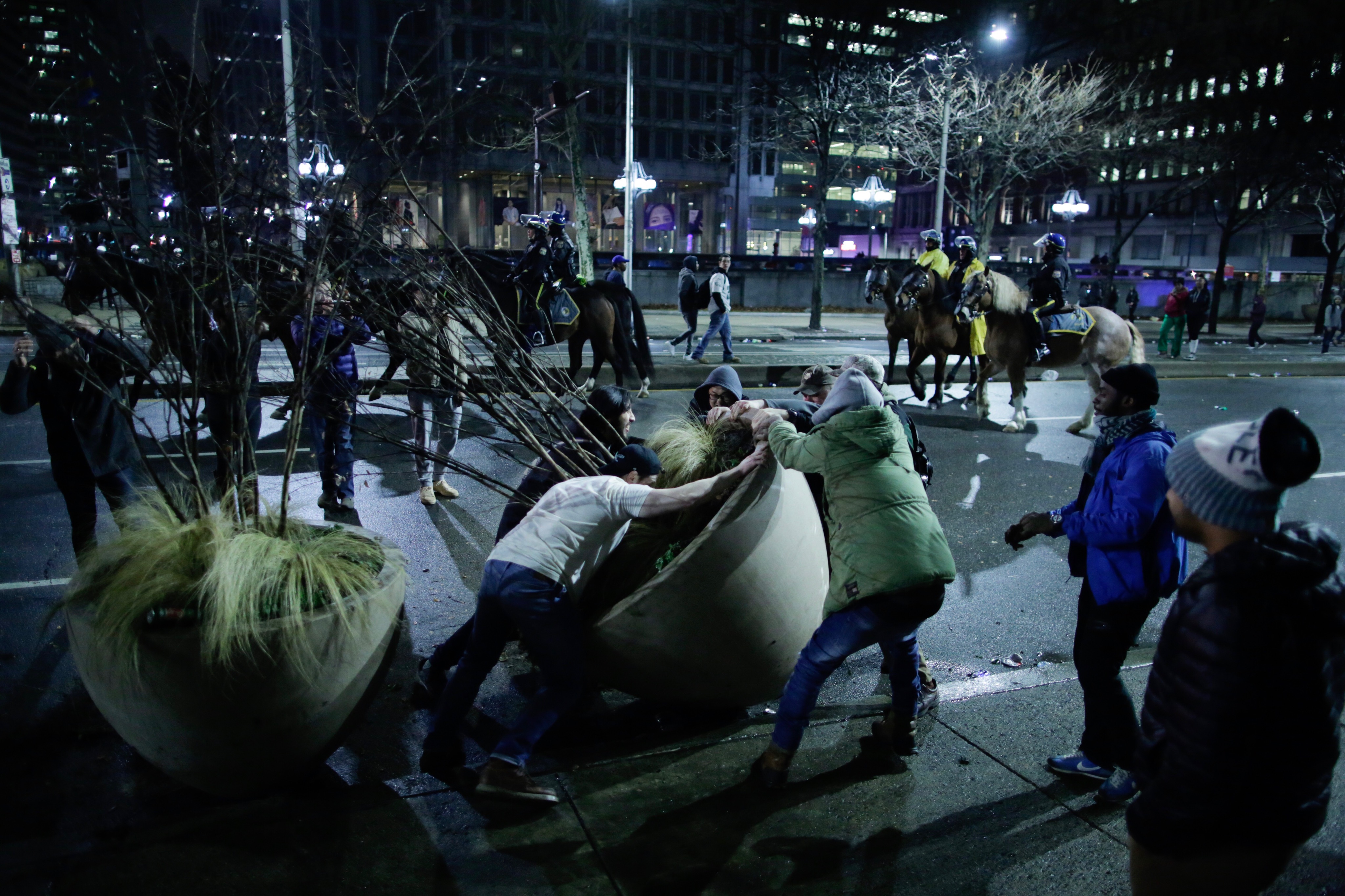 Fans celebrating the Philadelphia Eagles' victory in Super Bowl LII game against the New England Patriots on February 5, 2018 in Philadelphia, Pennsylvania.