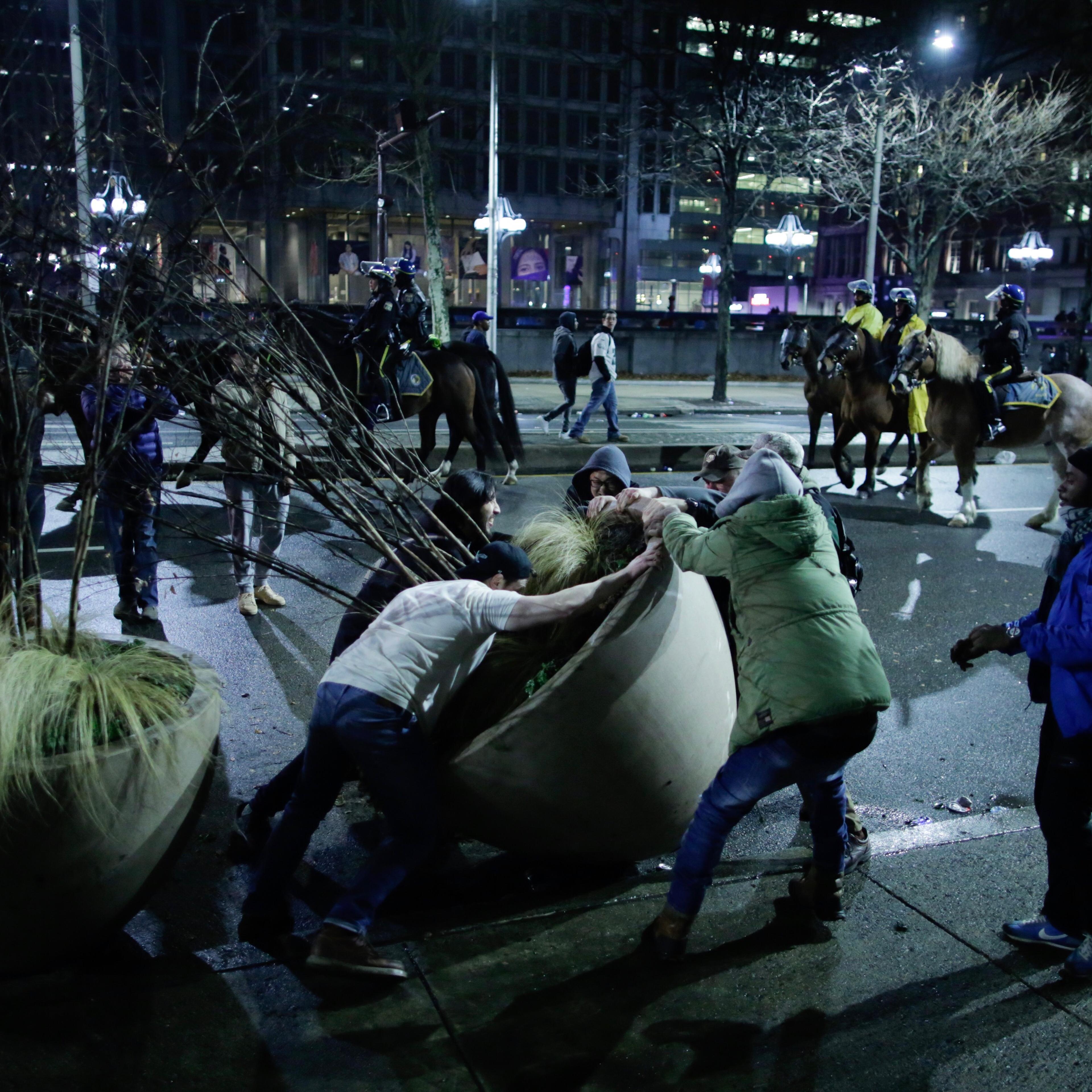 Fans celebrating the Philadelphia Eagles' victory in Super Bowl LII game against the New England Patriots on February 5, 2018 in Philadelphia, Pennsylvania.