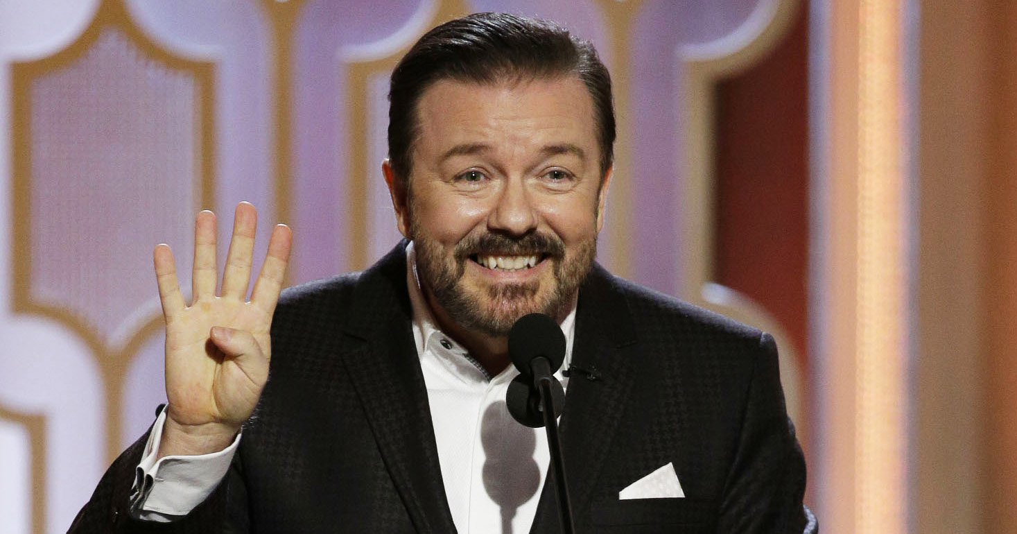 Ricky Gervais speaks onstage during the 73rd Annual Golden Globe Awards on Jan. 10, 2016 in Beverly Hills.
