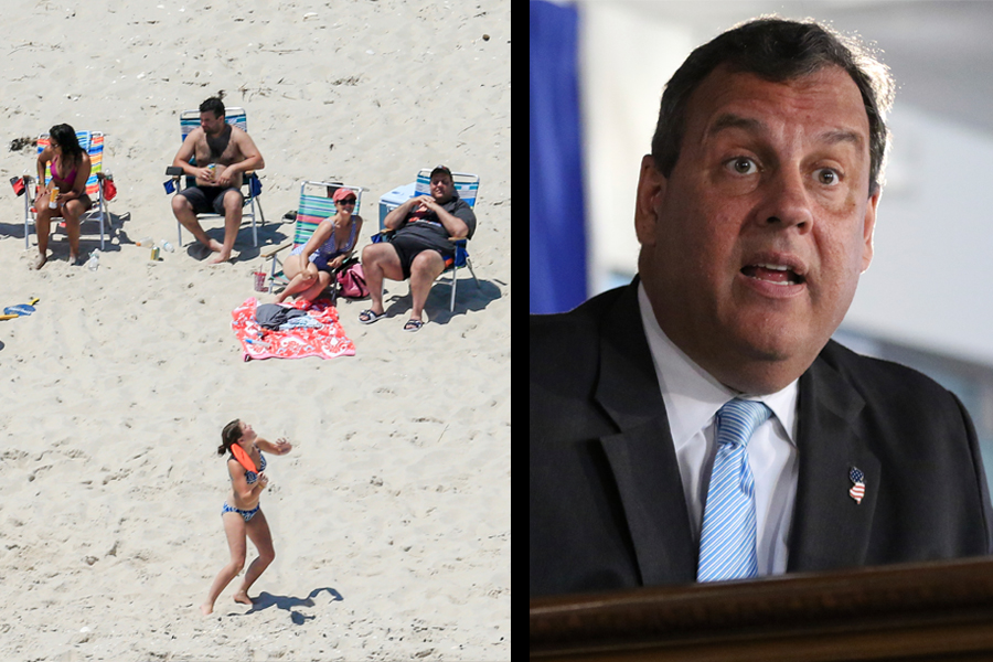 Beach: New Jersey Gov. Chris Christie, right, uses the beach with his family and friends at the governor's summer house at Island Beach State Park in New Jersey on July 2, 2017; Christie: Gov. Chris Christie speaks during a press conference, July 2, 2017
