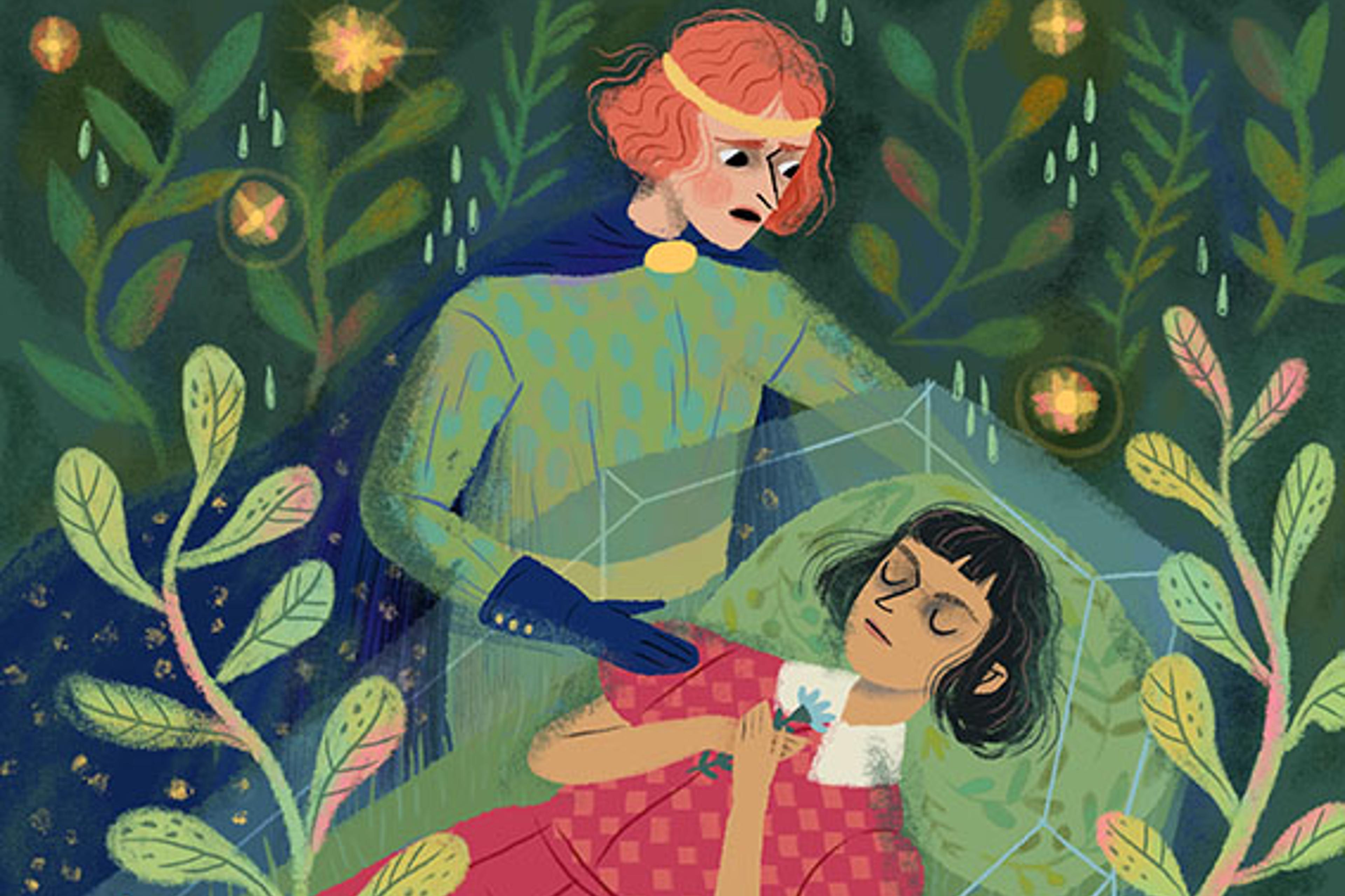 Illustration for Eszter Gangl's tale about a brown skinned Snow White, named Leaf Brown