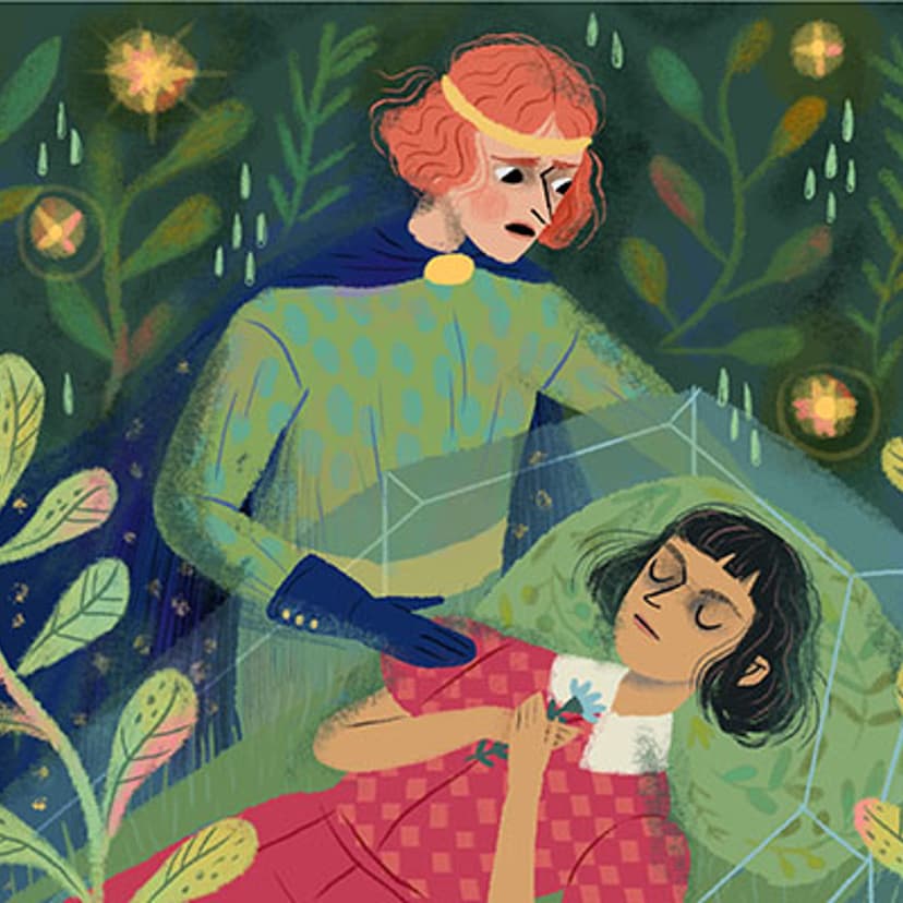 Illustration for Eszter Gangl's tale about a brown skinned Snow White, named Leaf Brown