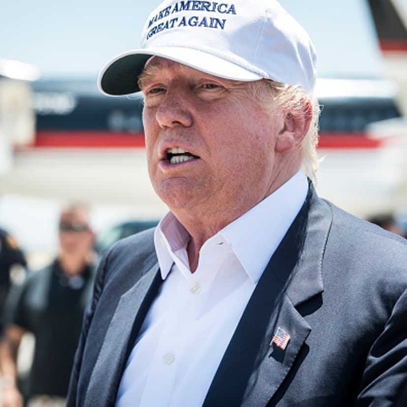 Republican Presidential candidate and business mogul Donald Trump exits his plane during his trip to the border on July 23, 2015 in Laredo, Texas.