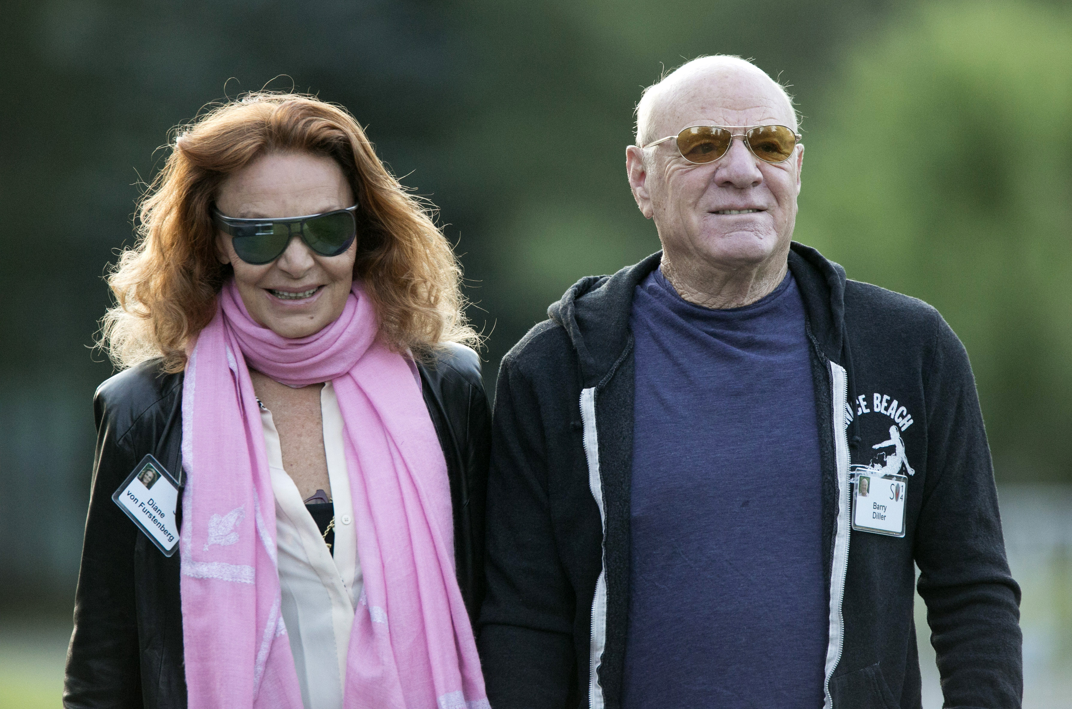 Diane von Furstenberg and Barry Diller, chairman and chief executive officer of IAC/InterActiveCorp, arrive for a morning session during the Allen & Co. Media and Technology Conference in Sun Valley, Idaho on July 11, 2014.