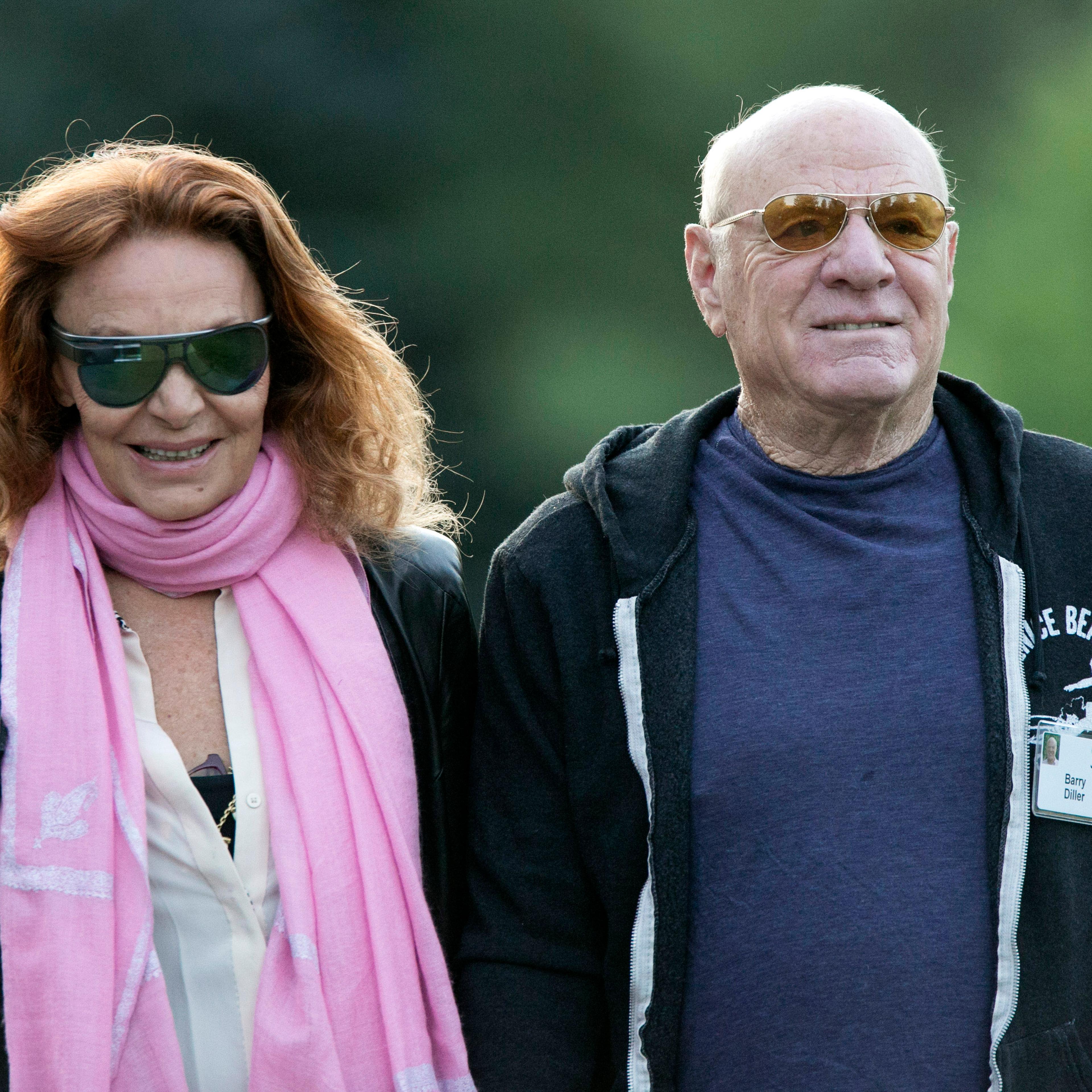 Diane von Furstenberg and Barry Diller, chairman and chief executive officer of IAC/InterActiveCorp, arrive for a morning session during the Allen & Co. Media and Technology Conference in Sun Valley, Idaho on July 11, 2014.
