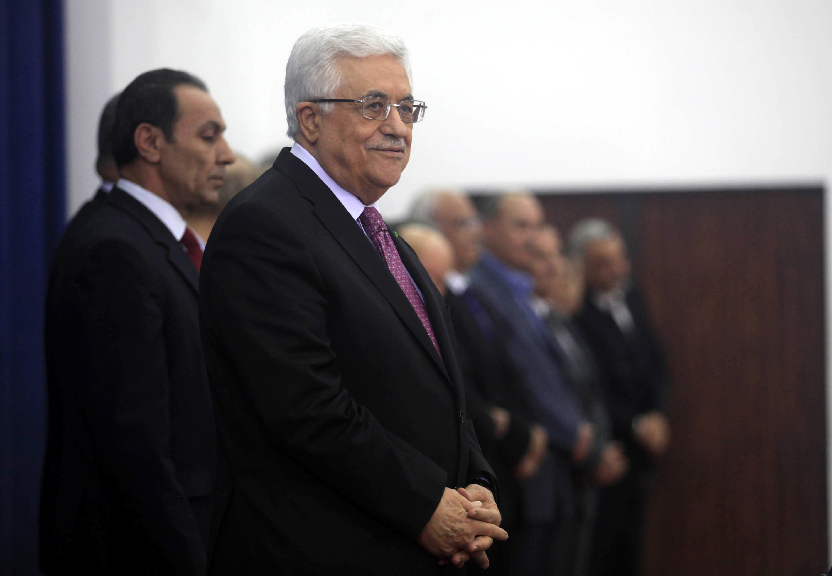 Palestinian President Mahmoud Abbas attends the swearing-in ceremony with the new unity government in the West Bank town of Ramallah on June 02, 2014.