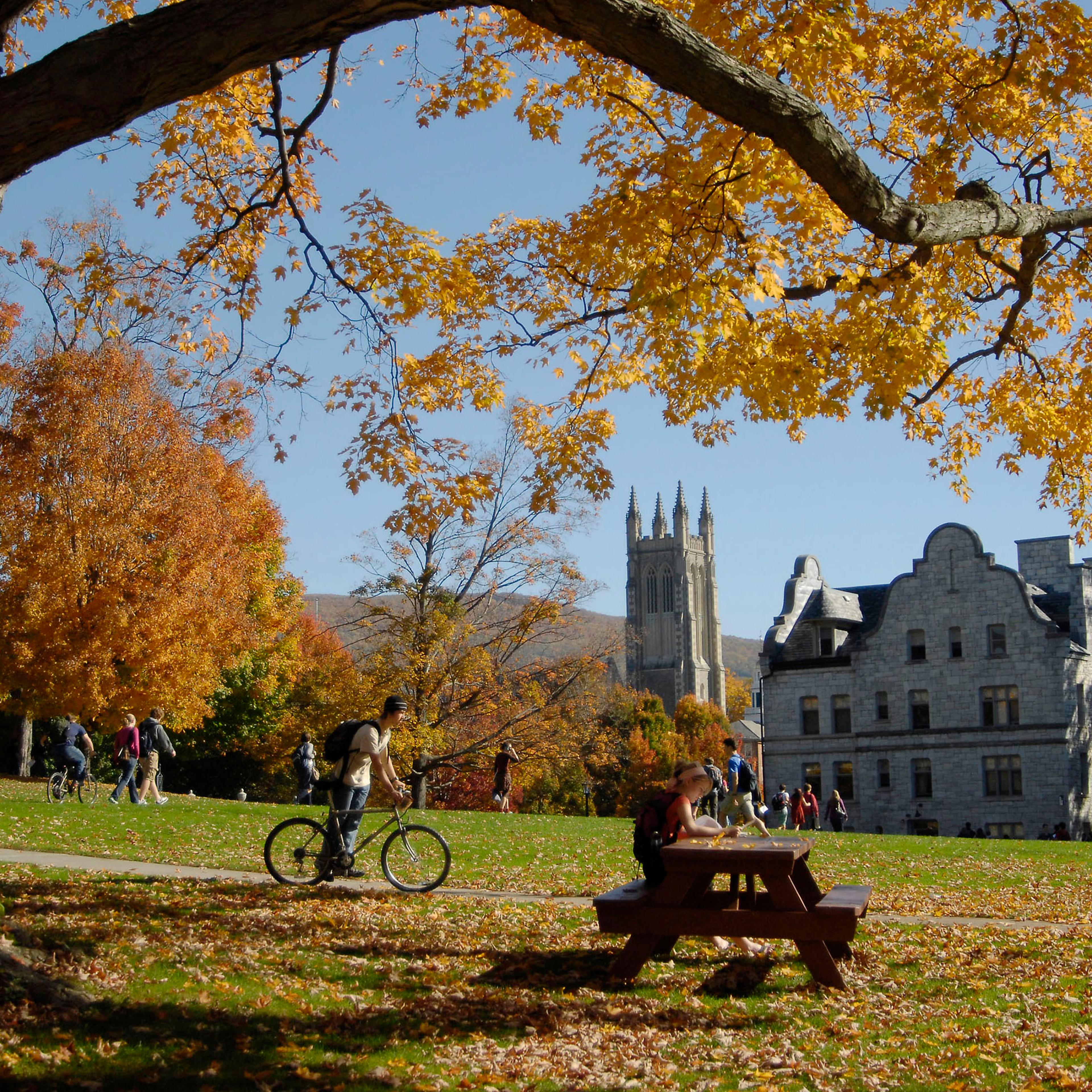 Students pass time between classes on the campus of Williams