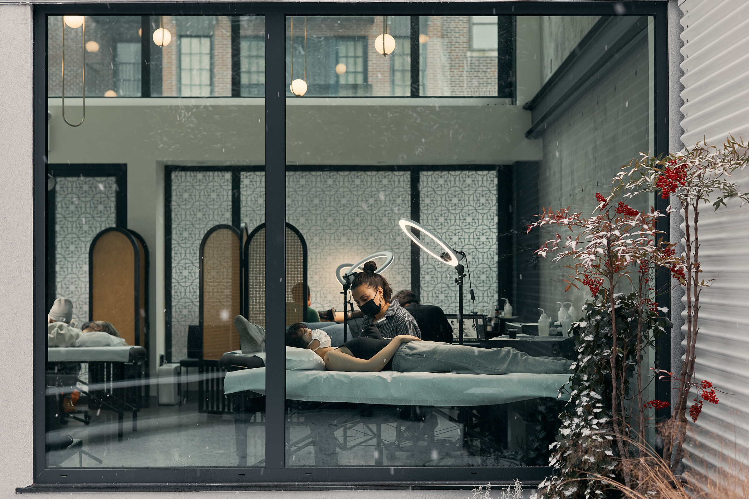 Atelier Eva, a tattoo studio in Brooklyn. Co-founders Peter Jenkins and Eva Karabudak say clients have been leaning into the zen aspects of the tattoo process during the pandemic.
