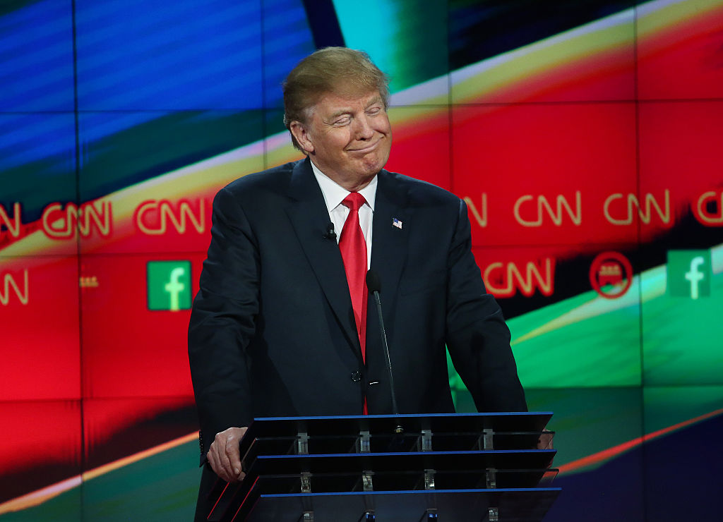 Donald Trump smiles during the CNN Republican presidential debate on Dec. 15, 2015 in Las Vegas, Nevada.