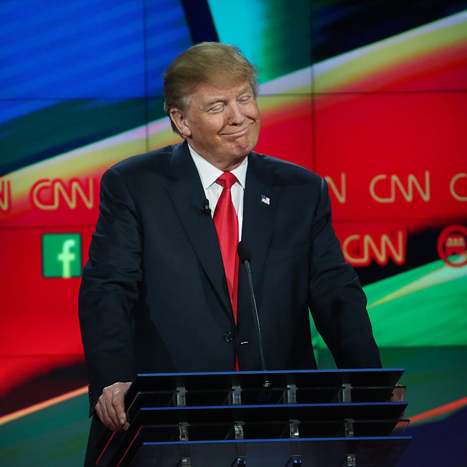 Donald Trump smiles during the CNN Republican presidential debate on Dec. 15, 2015 in Las Vegas, Nevada.