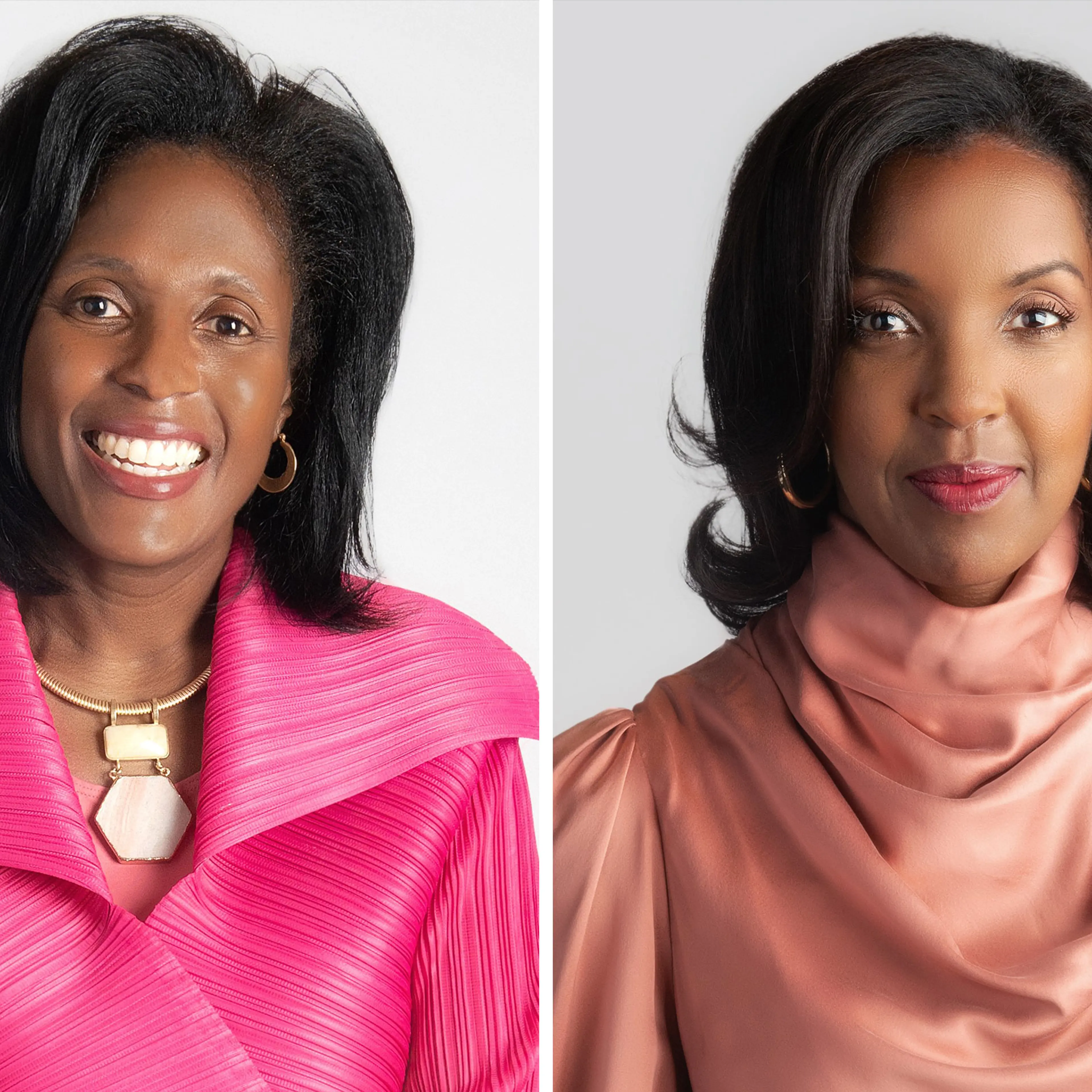Lynn Perry Wooten, president of Simmons University, (L) and Erika H. James, dean of the Wharton School at the University of Pennsylvania (R)