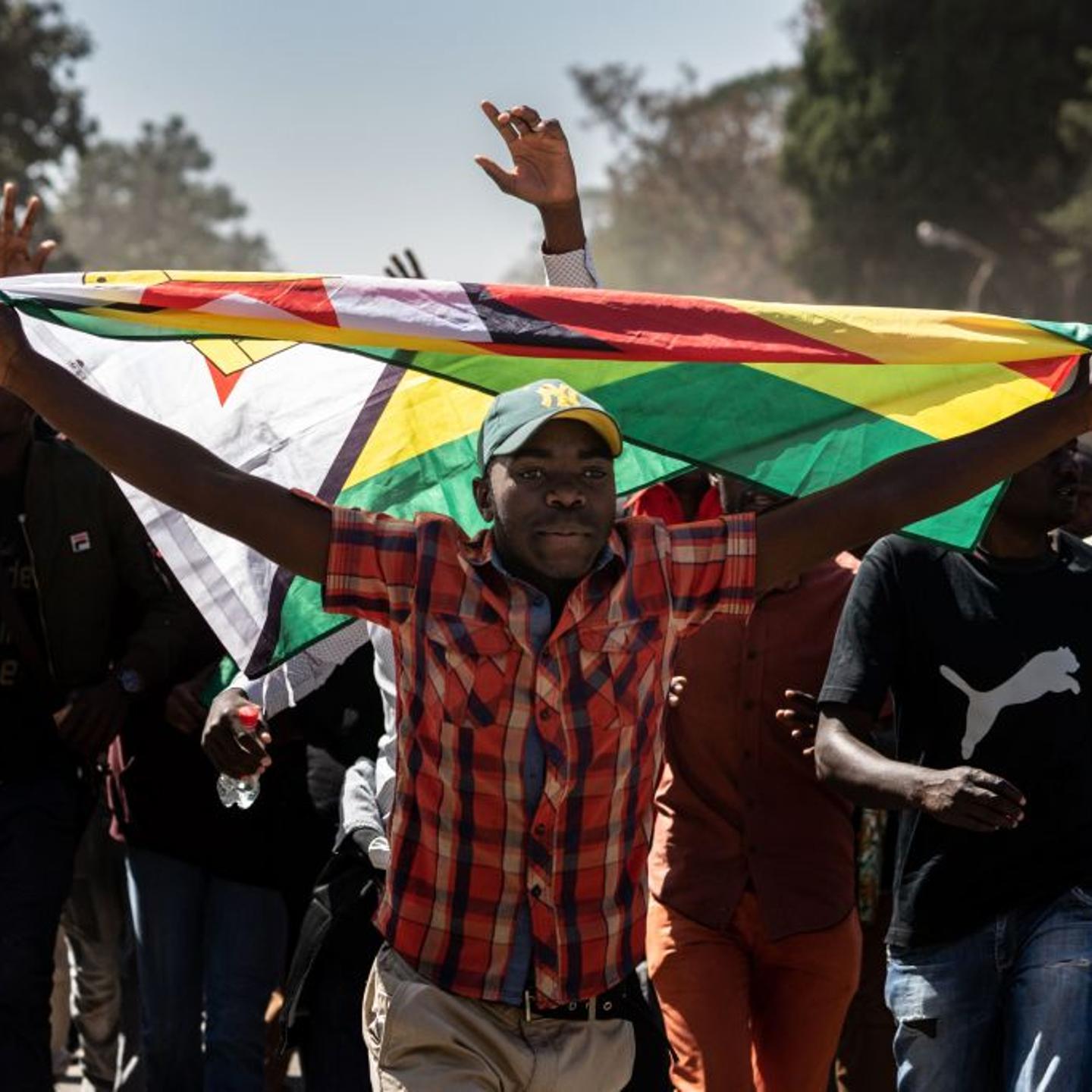 Protesters in Harare, Zimbabwe, demonstrating in support of the opposition