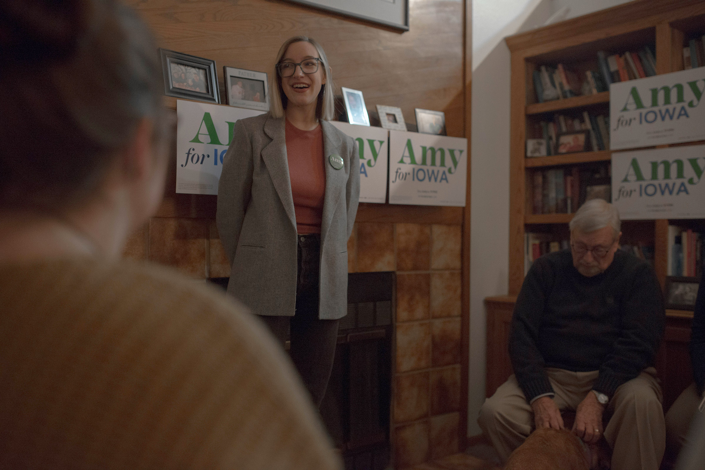 Amy Klobuchar's daughter Abigail Bessler campaigns for her in Iowa at a Hotdish House Party while Amy handles the impeachment back in D.C. Photo by September Dawn Bottoms for TIME.