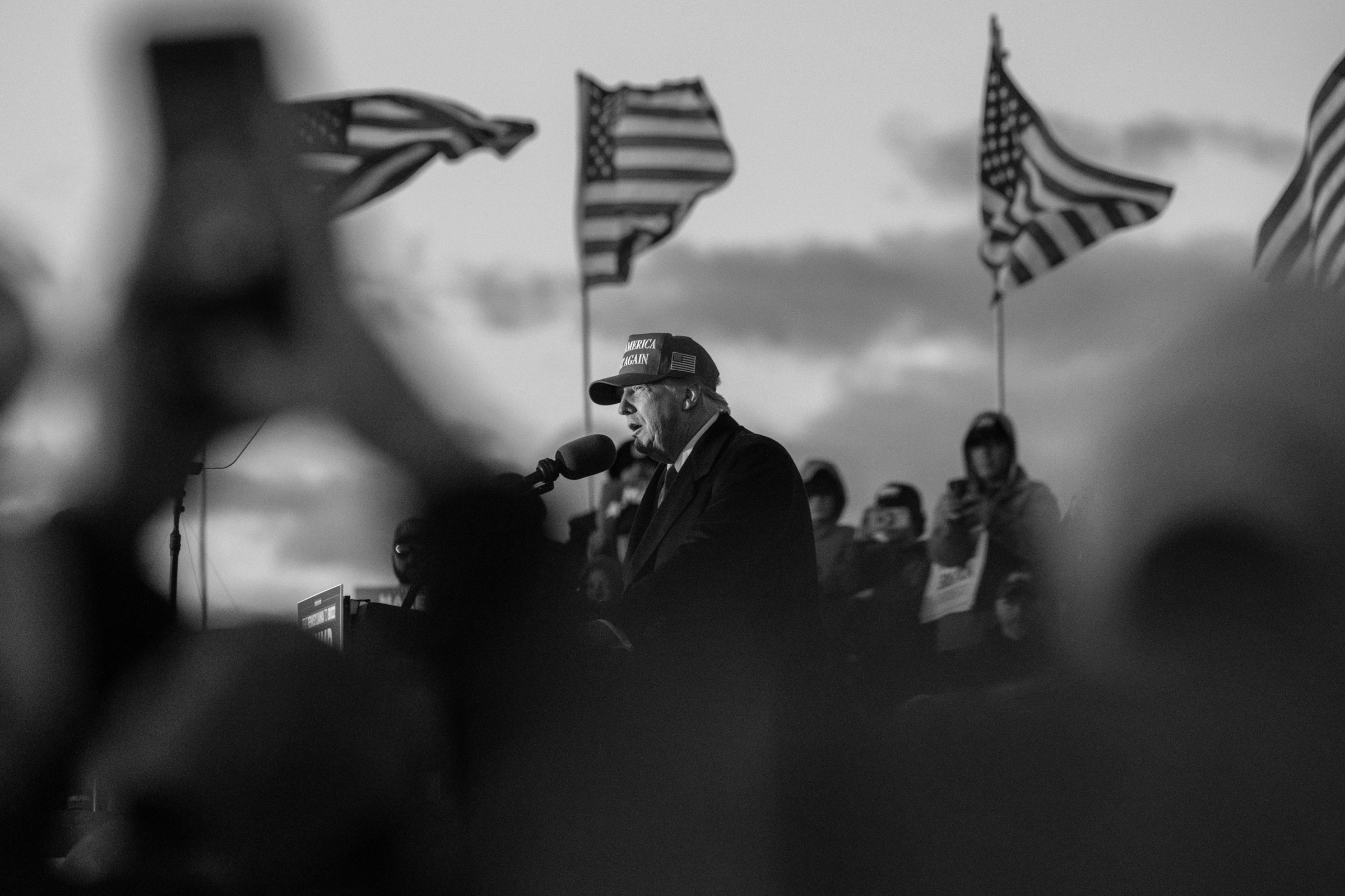 Trump addresses the crowd at a campaign rally in Schnecksville, Penn., on April 13.